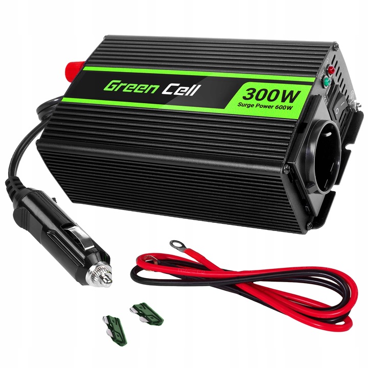 Měnič Napětí napětí 12V 300W (600W špička) automobilová GreenCell čistá sinusoida Usb