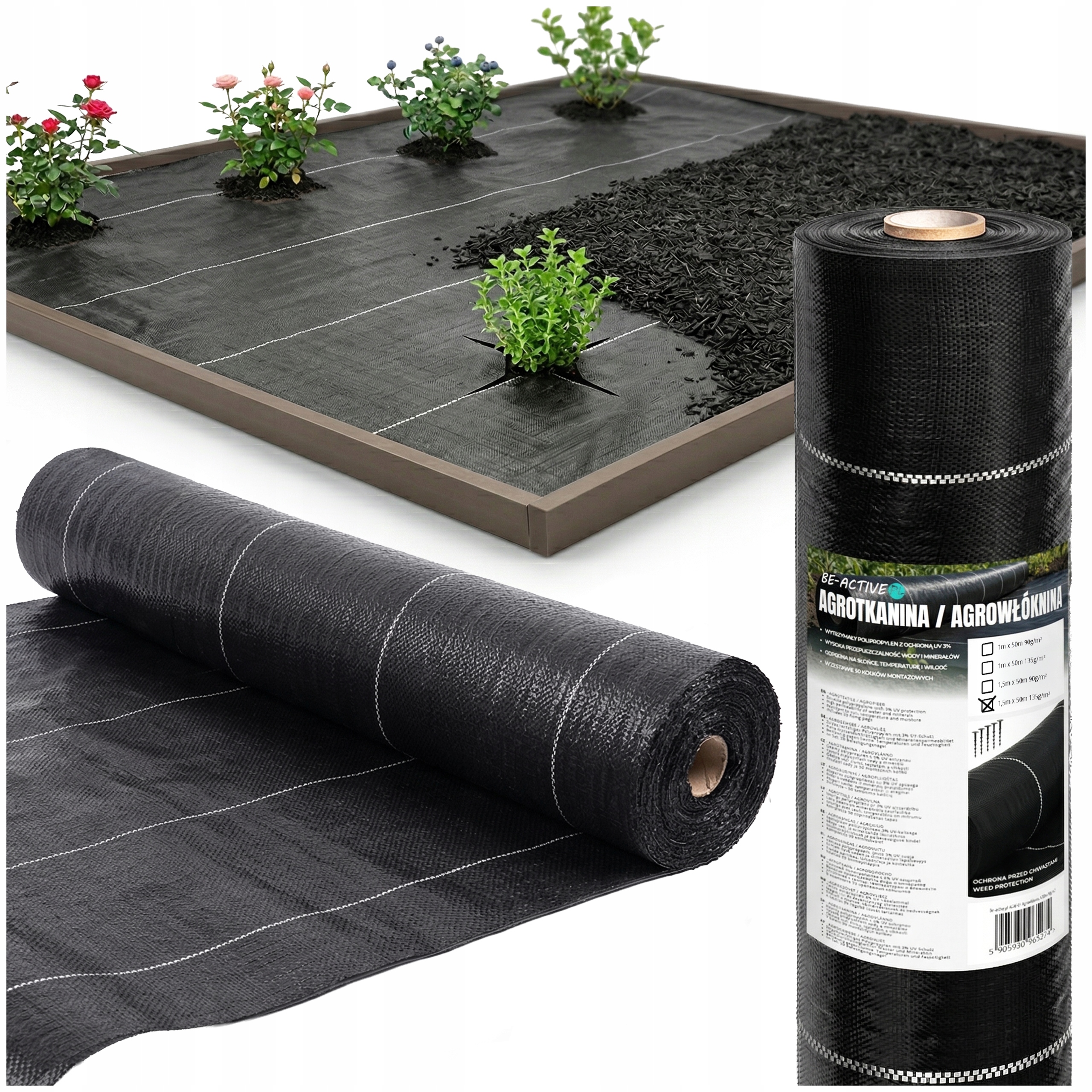 Agrowłóknina Czarna Agrotkanina Antychwastowa Mata Gruba 1,5X50M 135G UV3%