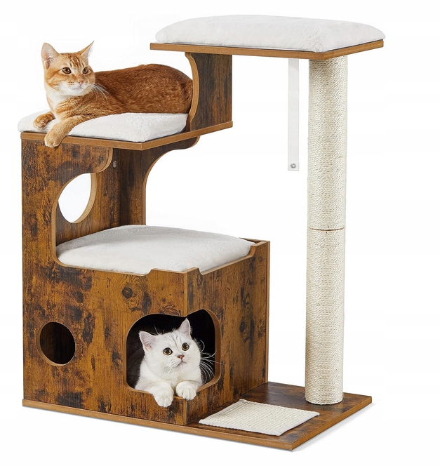 Levně Hnědé škrabadlo Feandrea (86 cm) s jeskyní, 3 pelíšky a podložkou