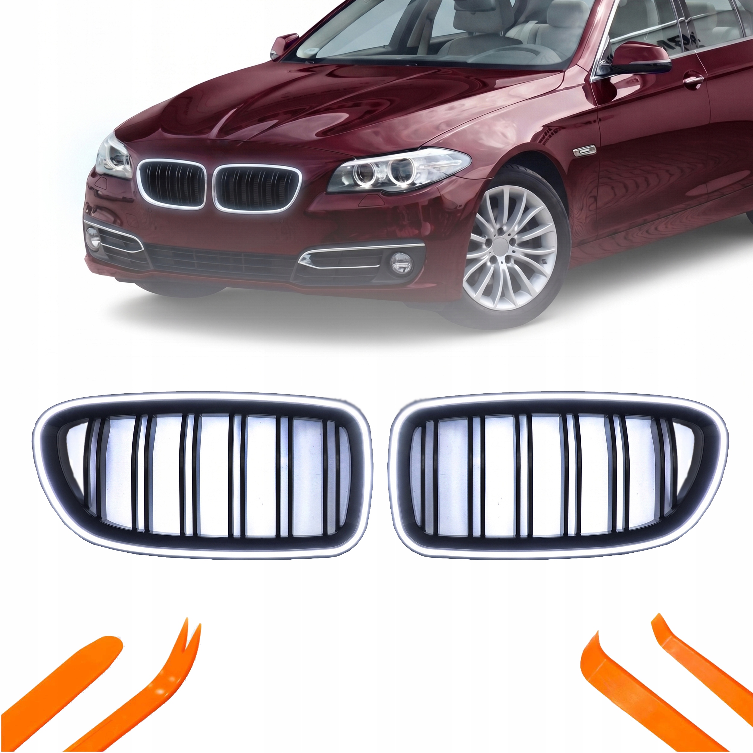 Led Atrapa Gril Nerki Bmw 5 F10 10-17 Černý Lesk 2 Žebra Iconic Glow