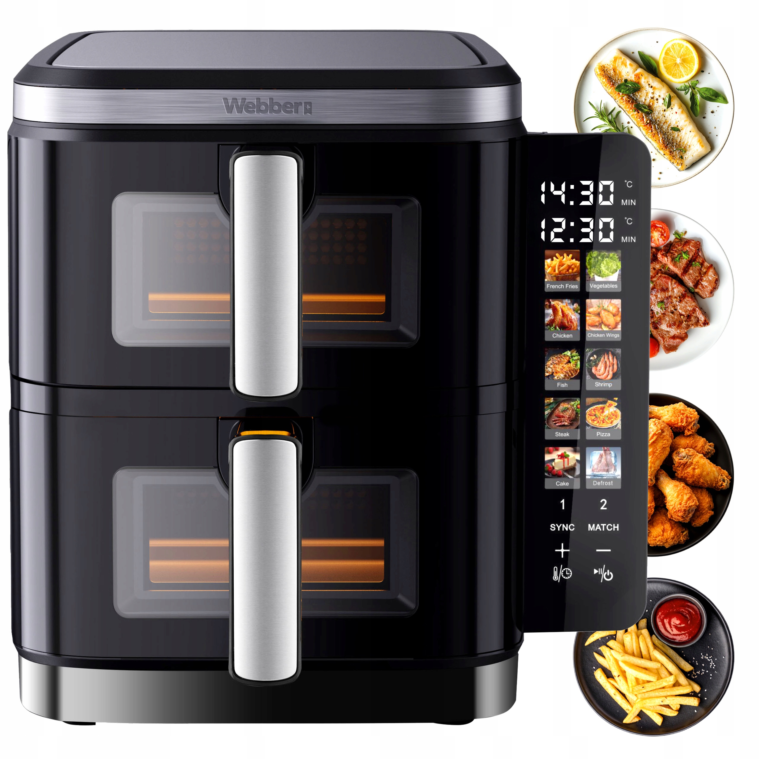 Dvojitá Vertikálna Fritéza Bez Tuku Air Fryer 2800W 11L XXL Webber