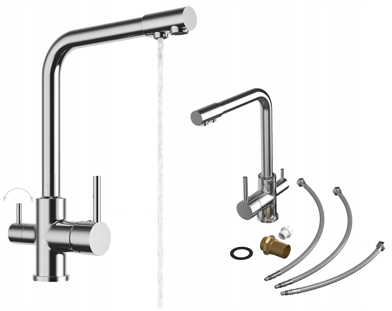 Kuchynská batéria chróm trojcestná kohútik na vodný filter do kuchyne Flow