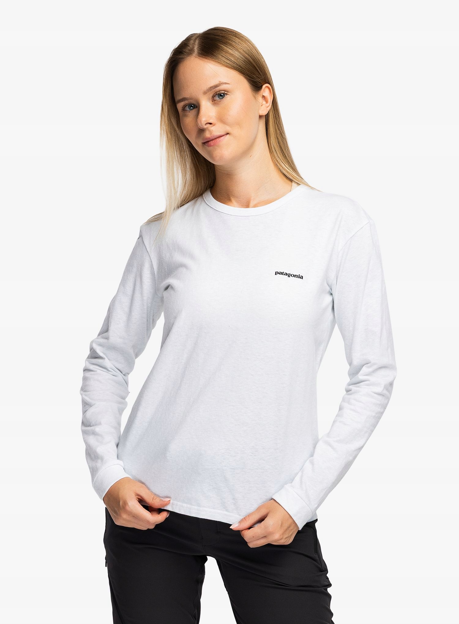 Bluza damska Patagonia L/s P-6 Logo Responsibili-Tee fiber white S