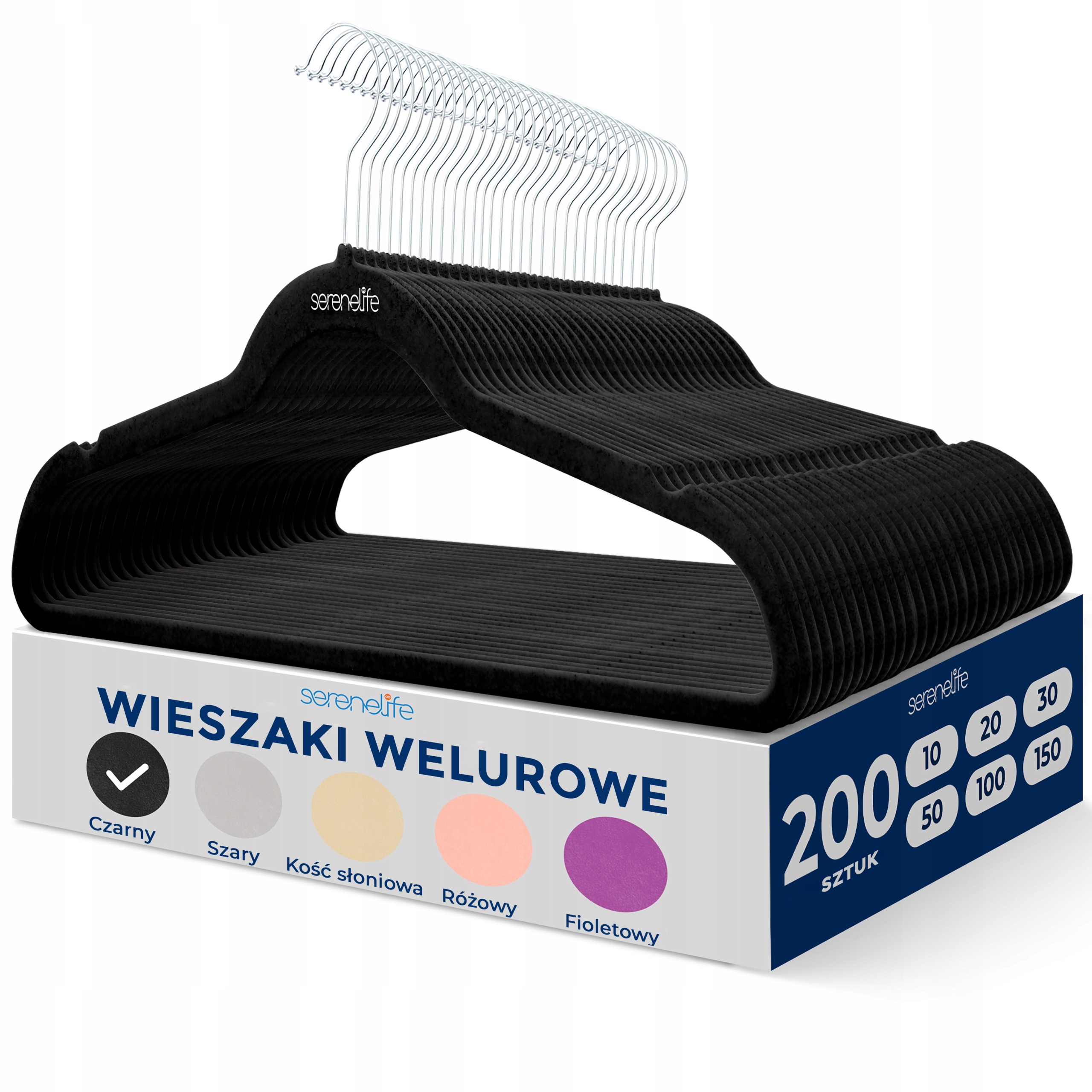 Vešiaky Na Velúrové Oblečenie Čierne 200 Ks Sada Serenelife Pevné