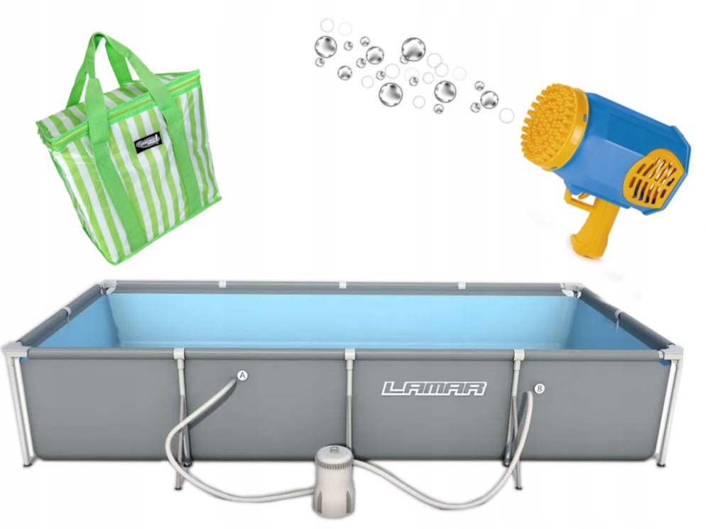 Lamar Basen stelażowy prostokątny 400 x 200 x 76 cm Pompa filtrująca Szary