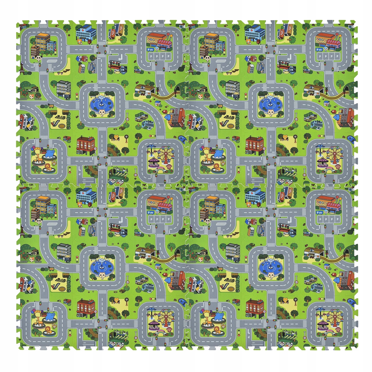 Puzzle Piankowe Mata Piankowa Dla Dzieci Miasto Ulice Duża Gruba 180X180 CM