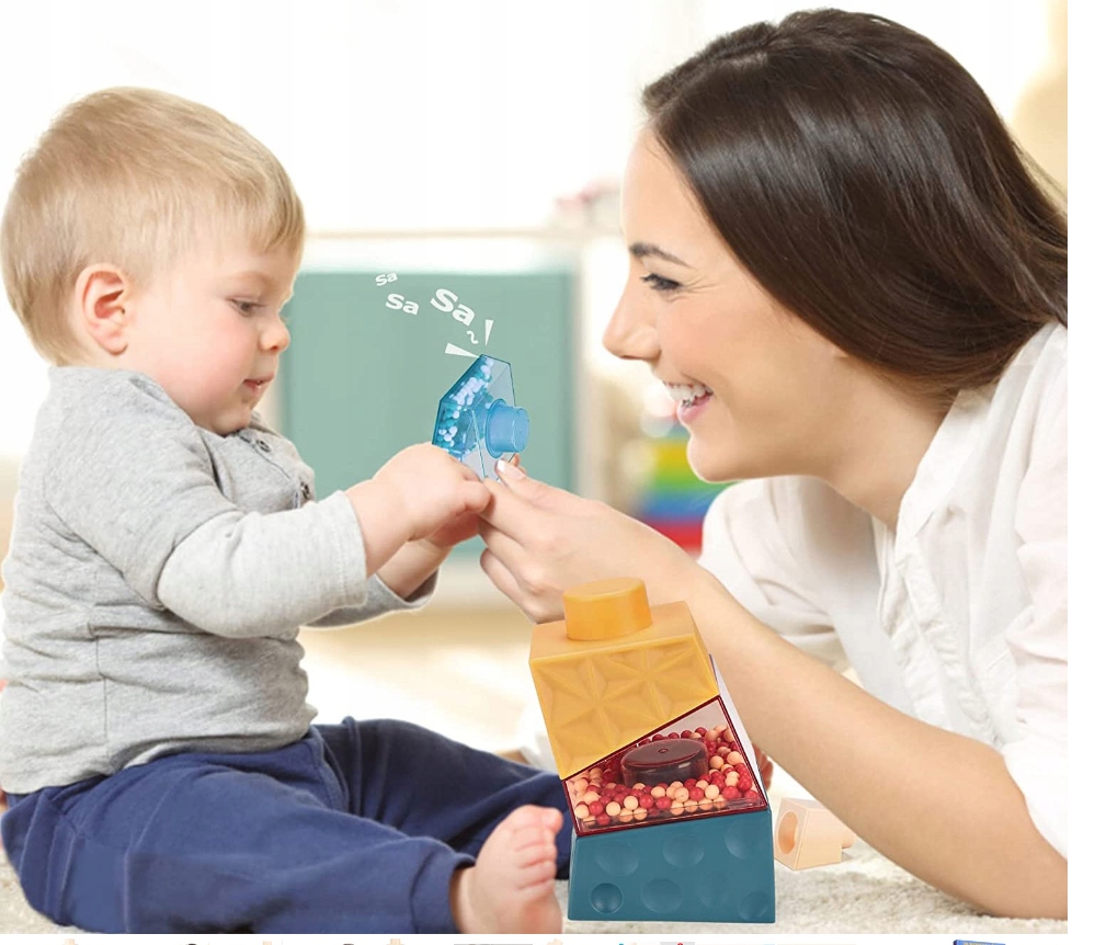 WIEŻA SENSORYCZNA PIRAMIDA MONTESSORI UKŁADANKA KLOCKI + SPINNER GRATIS Wiek dziecka 18 m +