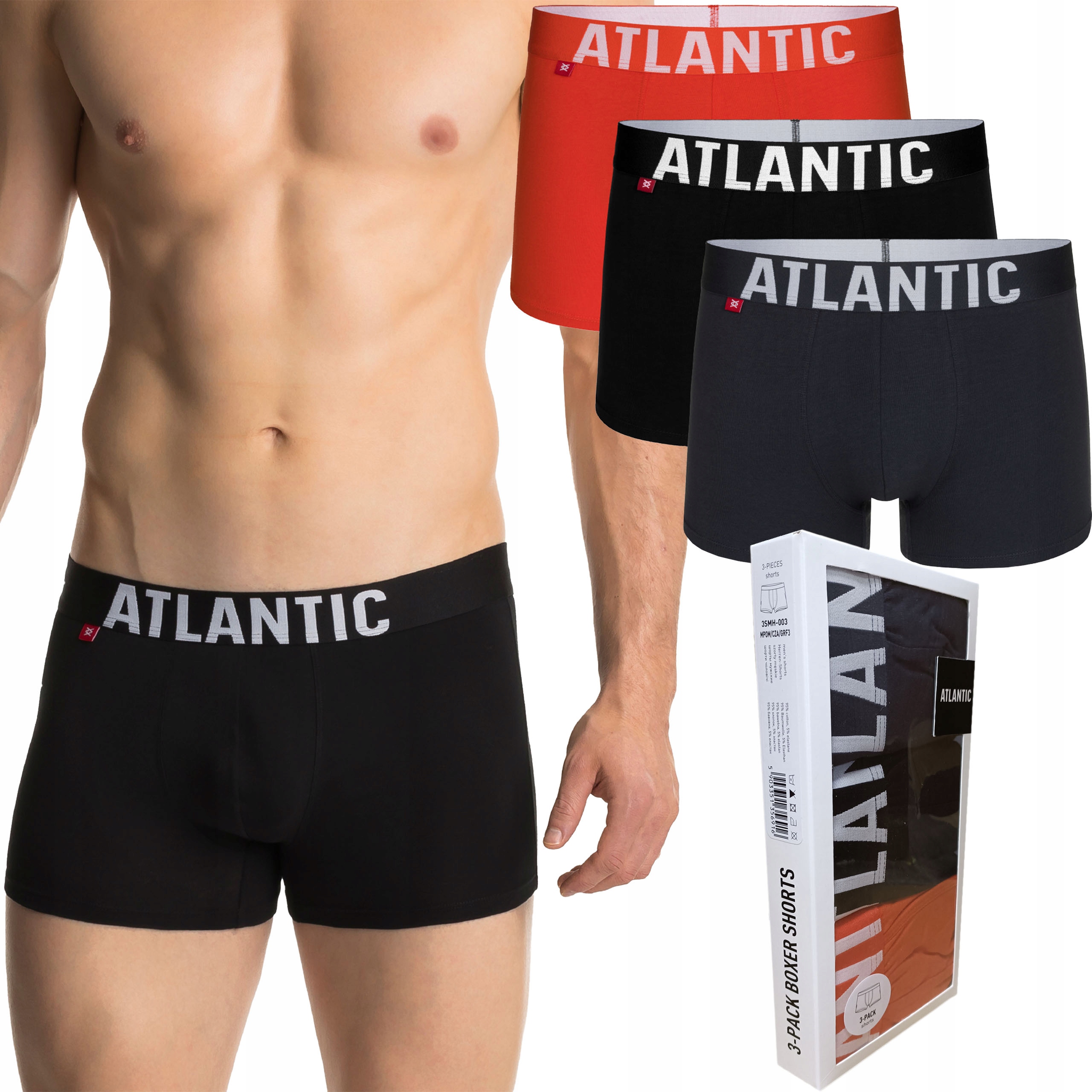 

Atlantic Kolorowe Bokserki męskie Bawełniane 3Pak