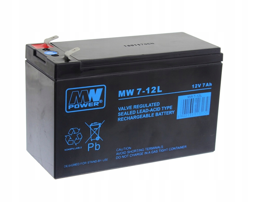 Akumulator żelowy 12V/7Ah Mw T1 Pb Żywotność 6-9l