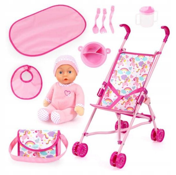 Wózek spacerówka z lalką i akcesoriami Buggy