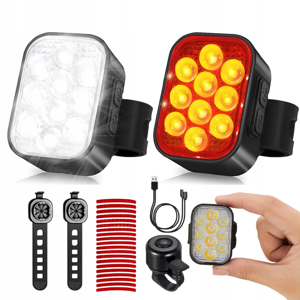 Lampy Rowerowe 10 Led Kompaktowy Zestaw Czarny Przednia Tylna