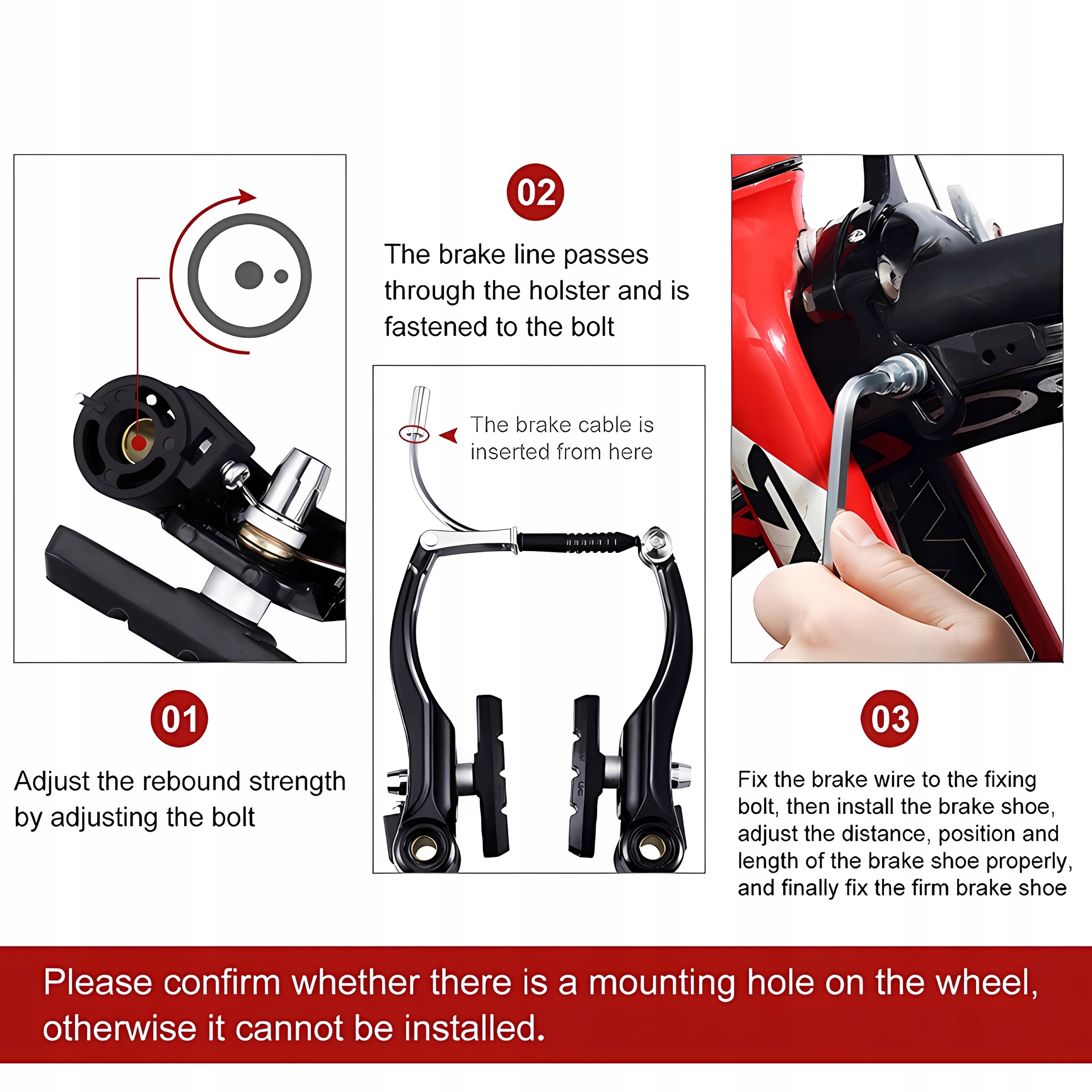 Komplet przód tył Hamulce Rower CZARNE ZESTAW Model Hamulec V-Brake 110mm, fajka, guma, śruby
