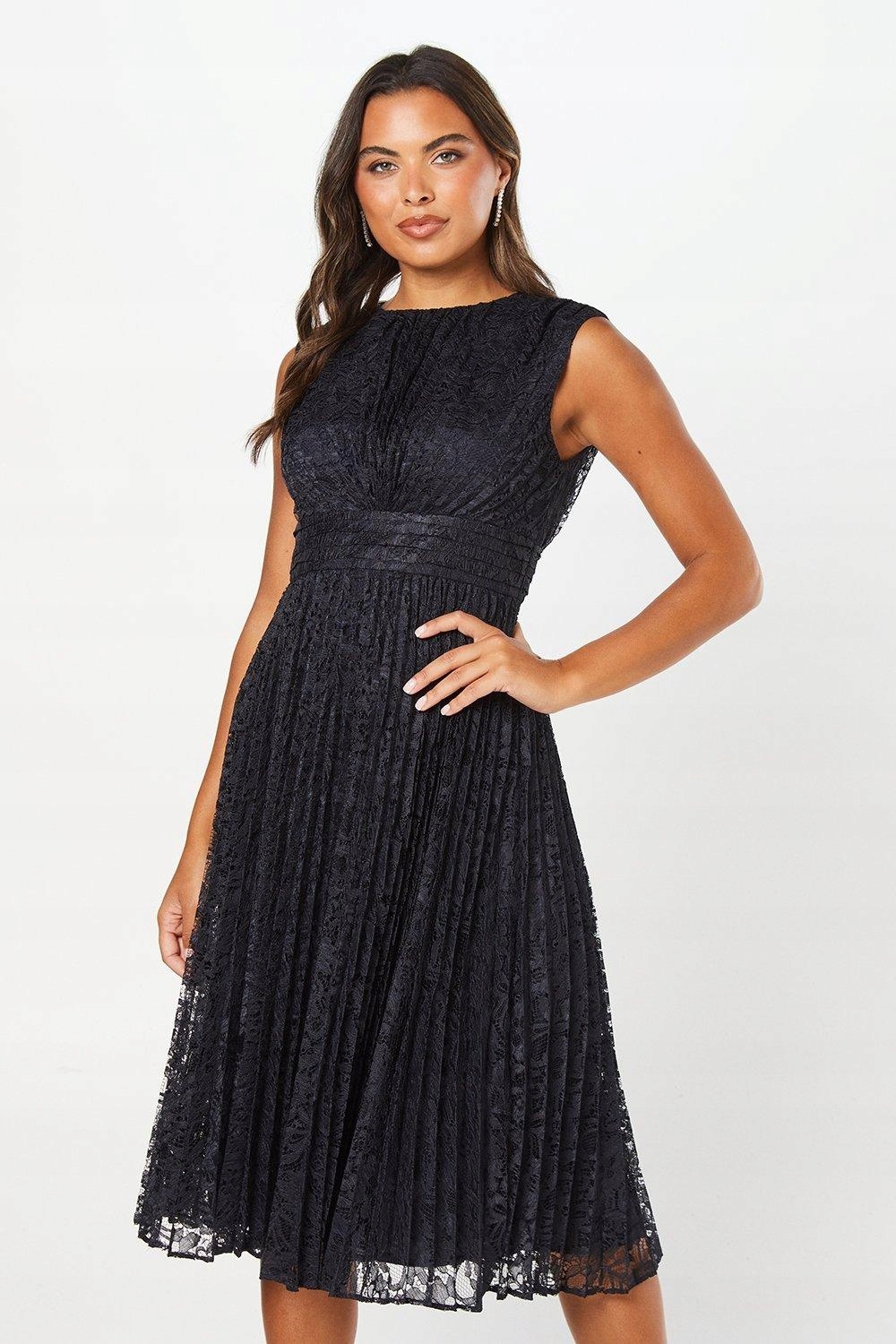 Coast Plisovaná Krajková Šaty MIDI (36)