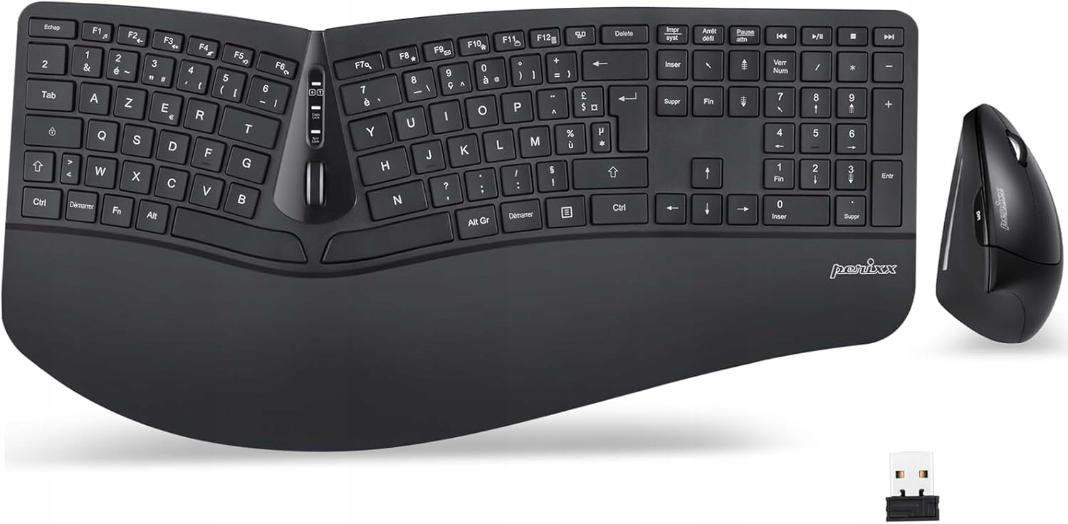 Perixx Bezprzewodowy Zestaw Klawiatura Ergonomiczna Mysz Pionowa 2000DPI