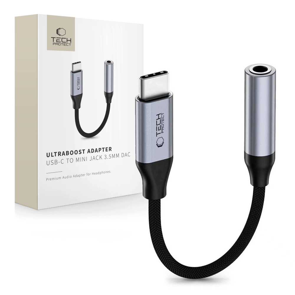 Tech- Protect Ultraboost Adapter Usb- C To Mini Jack 3. 5MM Dac Iron Grey