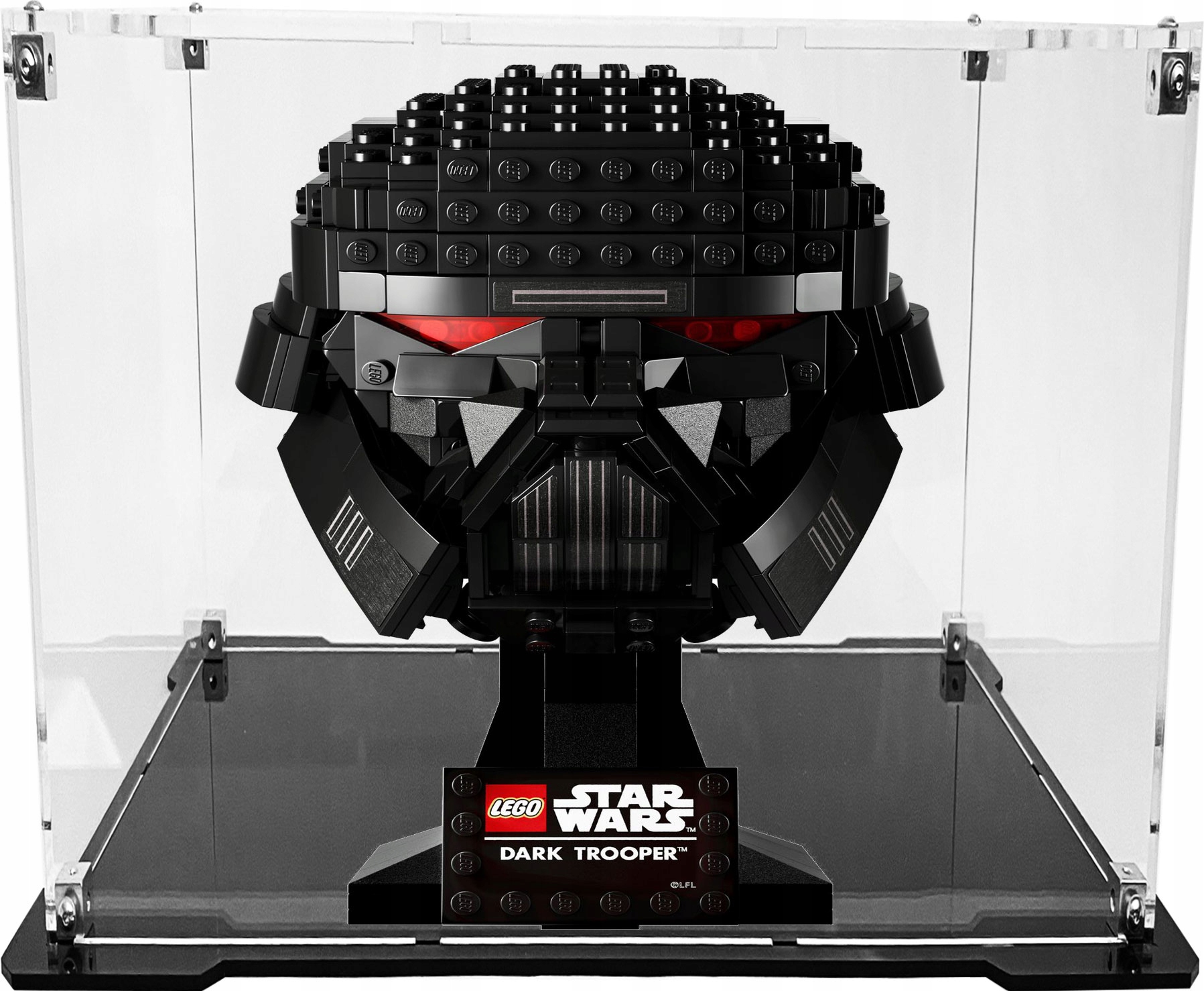 Vitrína s černou základnou pro stavebnici Lego 75343 Helma temného stormtroopera