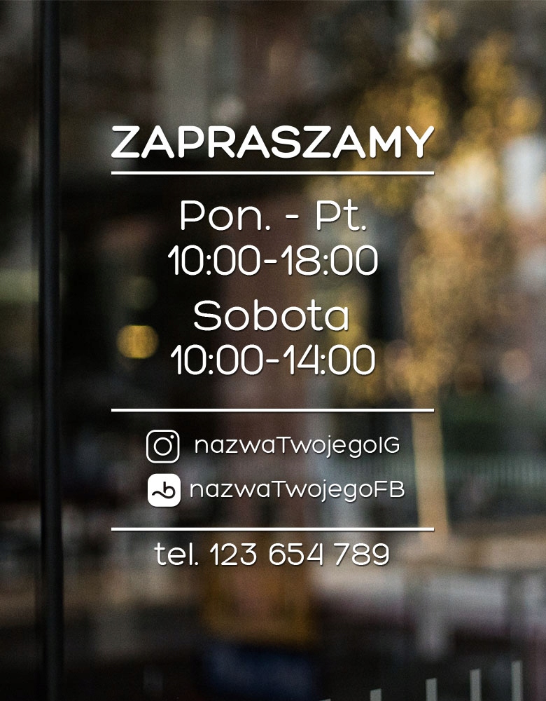 Naklejka Godziny otwarcia |IG BOOKSY TEL | 30x40cm