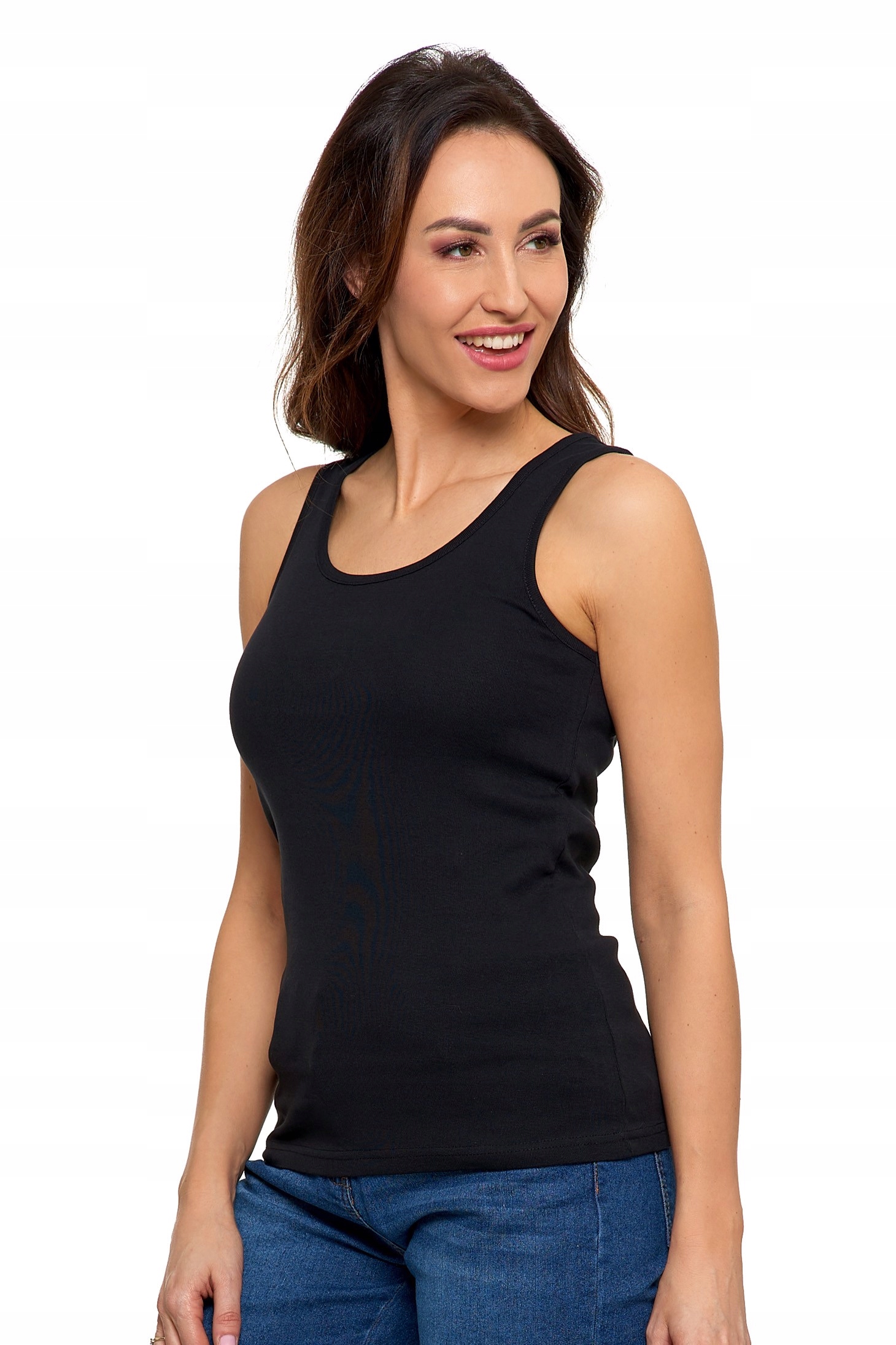 CZARNA KOSZULKA DAMSKA NA RAMIĄCZKACH KLASYCZNA GŁADKA TANK-TOP MORAJ L Marka Moraj