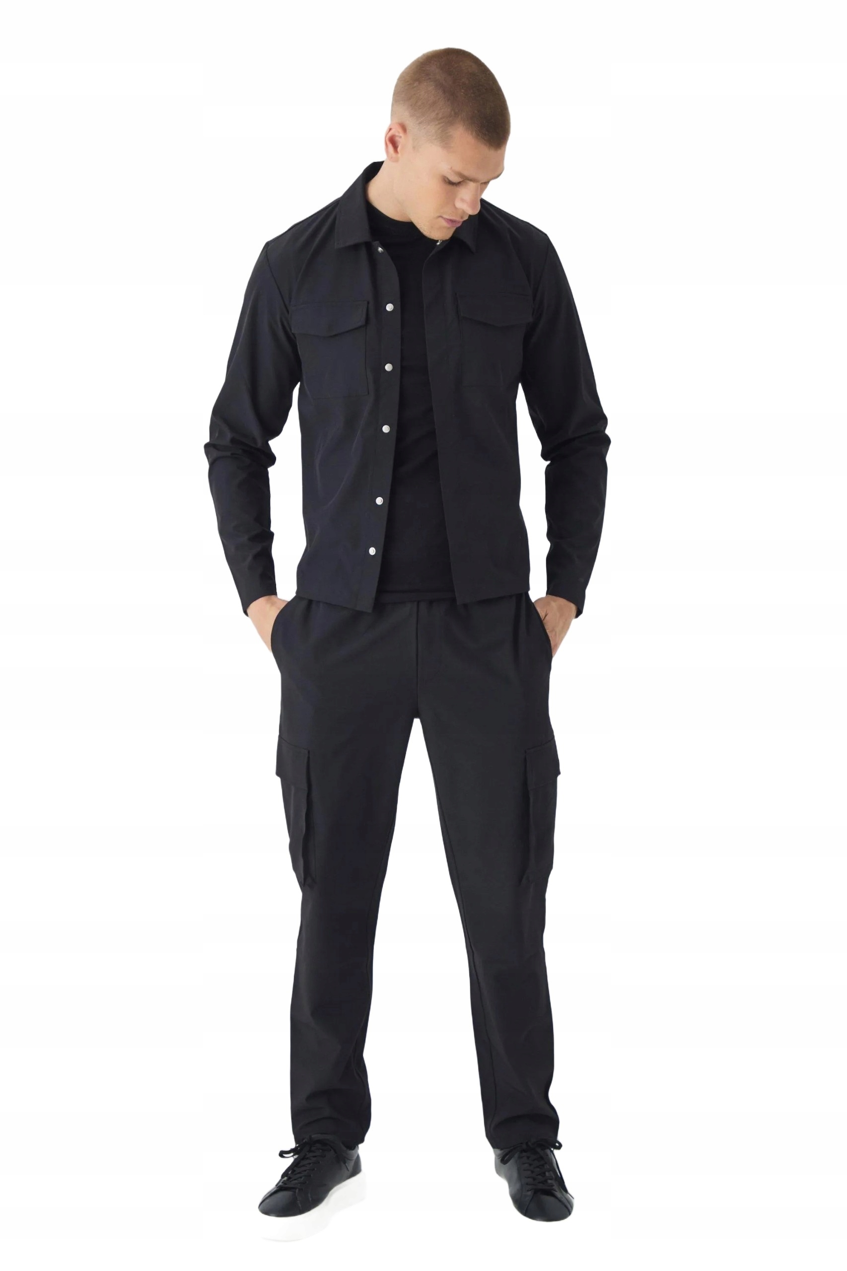 Boohooman Pánský Komplet Černá Košile A Kalhoty S Kapsami M Z3A