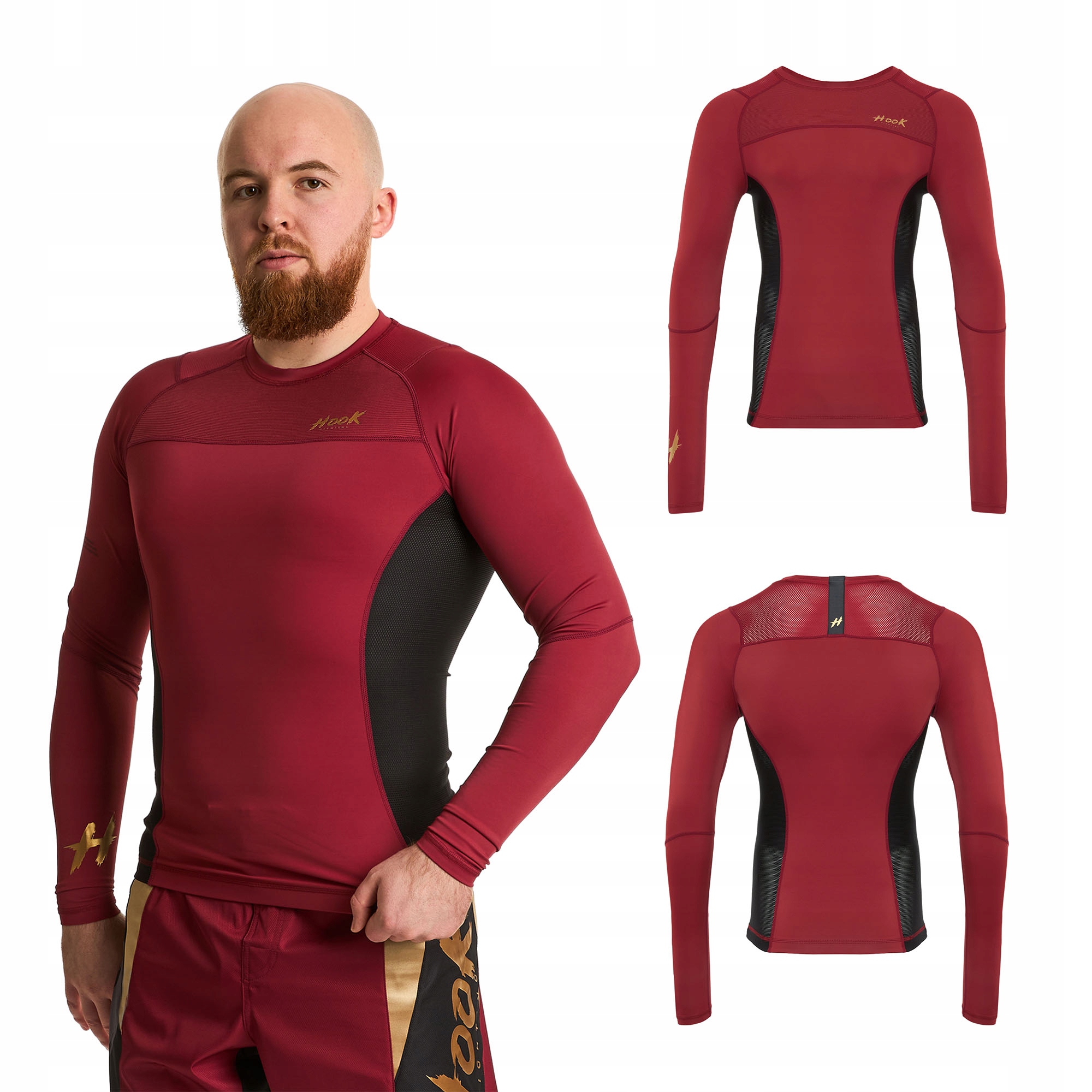 Rashguard męski treningowy Bjj Mma Hook Base czerwony długi rękaw XL