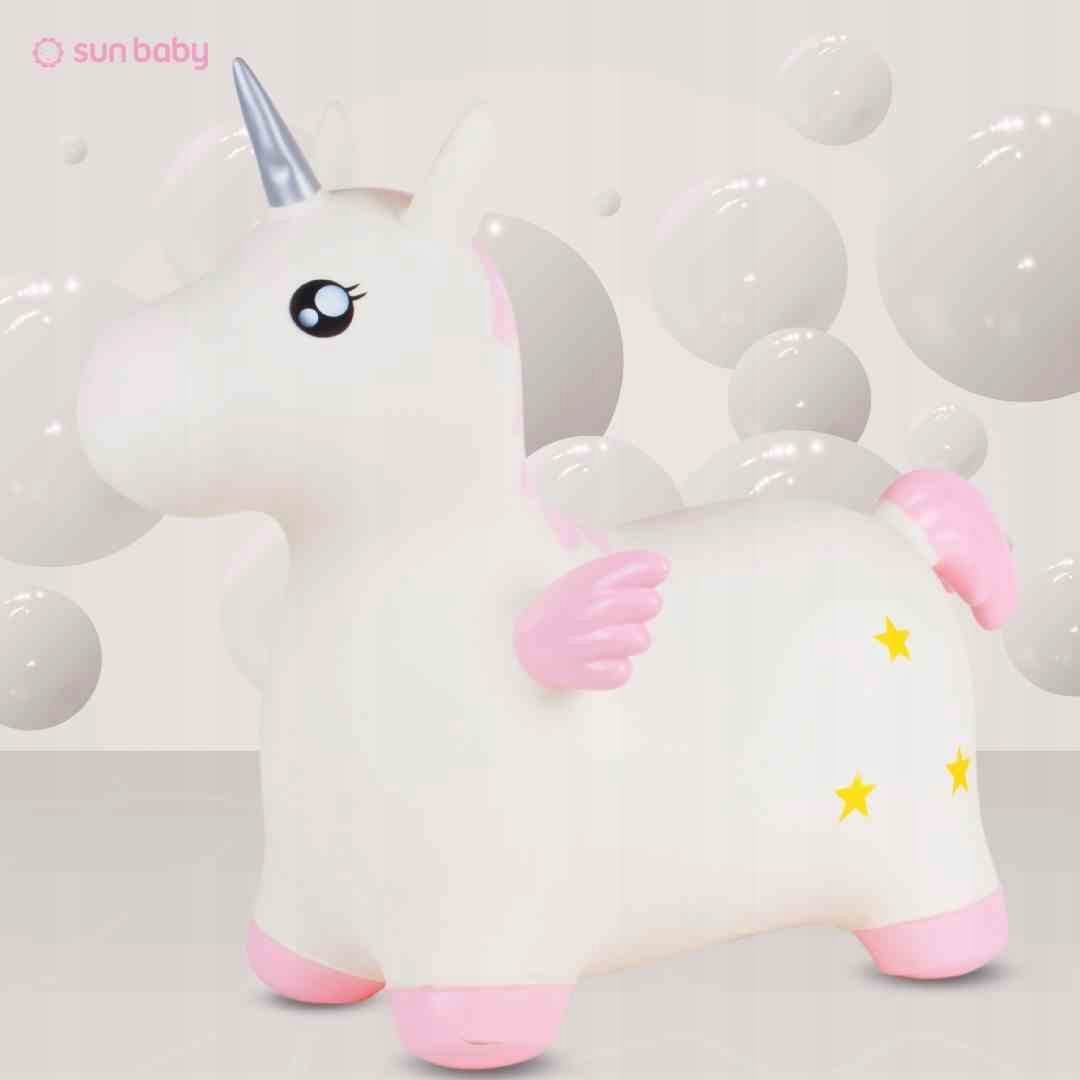 Skoczek gumowy dla dzieci JEDNOROŻEC 55 cm biały różowy ze skrzydełkami do Marka Sun Baby