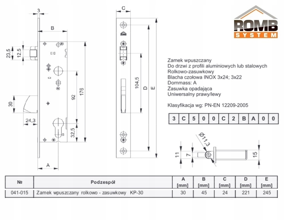 ZAMEK WPUSZCZANY ROLKOWO-ZASUWKOWY ROMB SYSTEM Kod producenta 8804