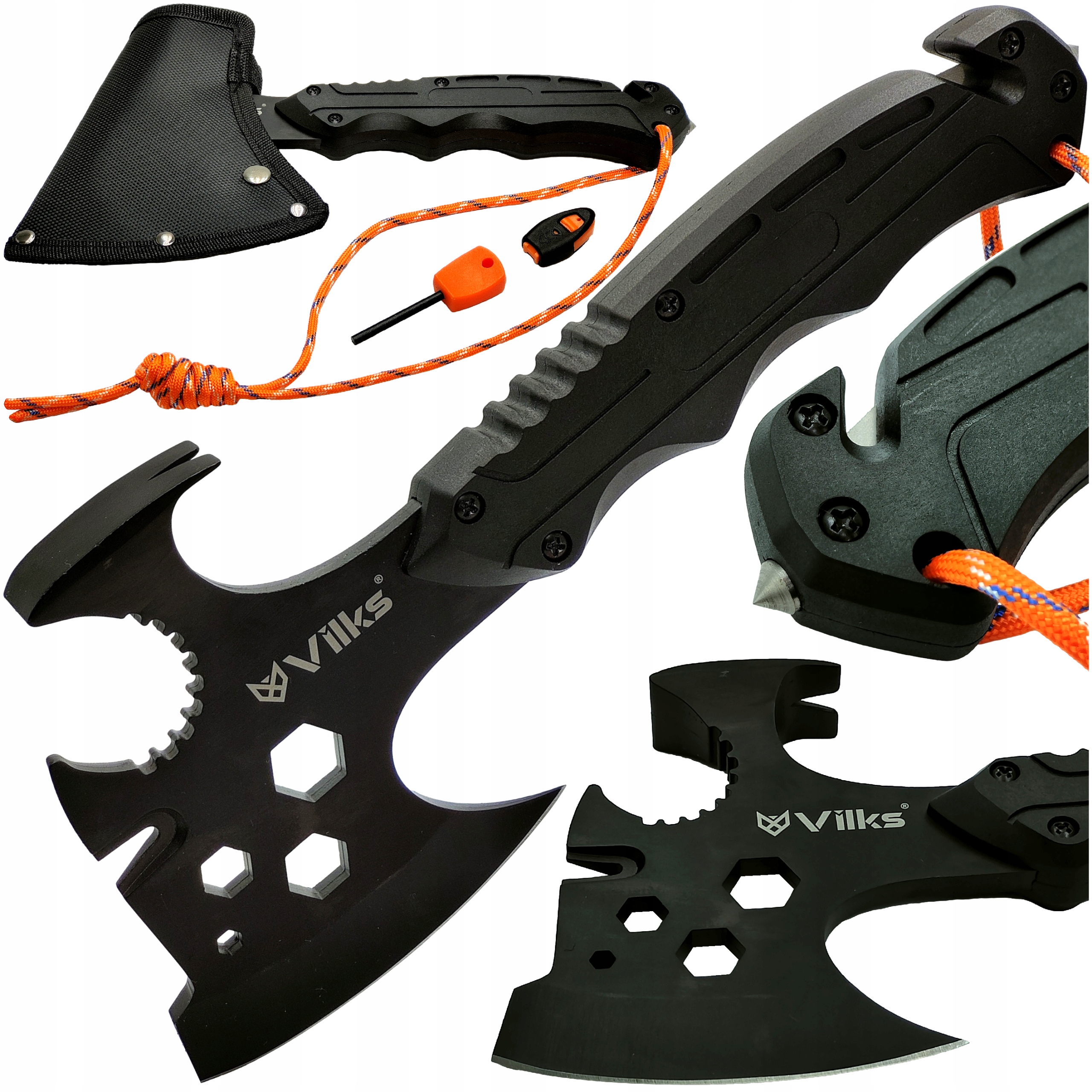 Multitool Zestaw Survivalowy Ratunkowy Siekiera Młotek Krzesiwo Gwizdek Łom