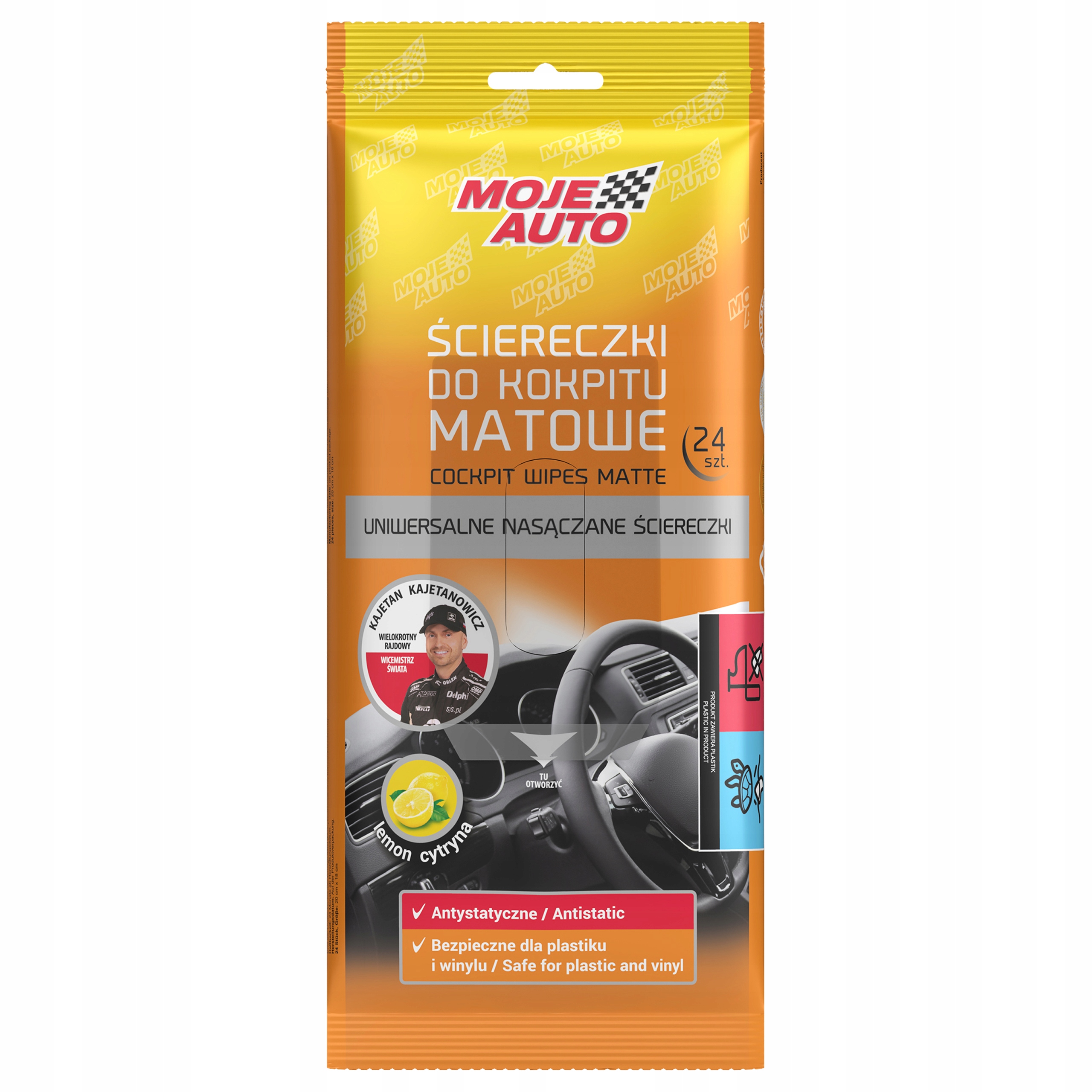 Ściereczki do kokpitu Chusteczki Nawilżane Matowe Moje Auto 24 szt Cytryna