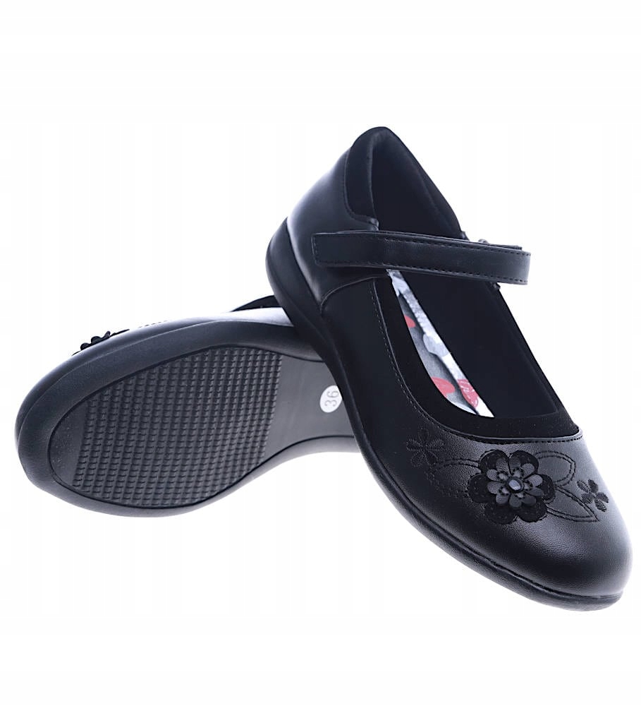 CZARNE DZIEWCZĘCE BALERINKI NA RZEPY buty PÓŁBUTY Z PASKIEM 13995 31 Rodzaj zapięcia Rzepy