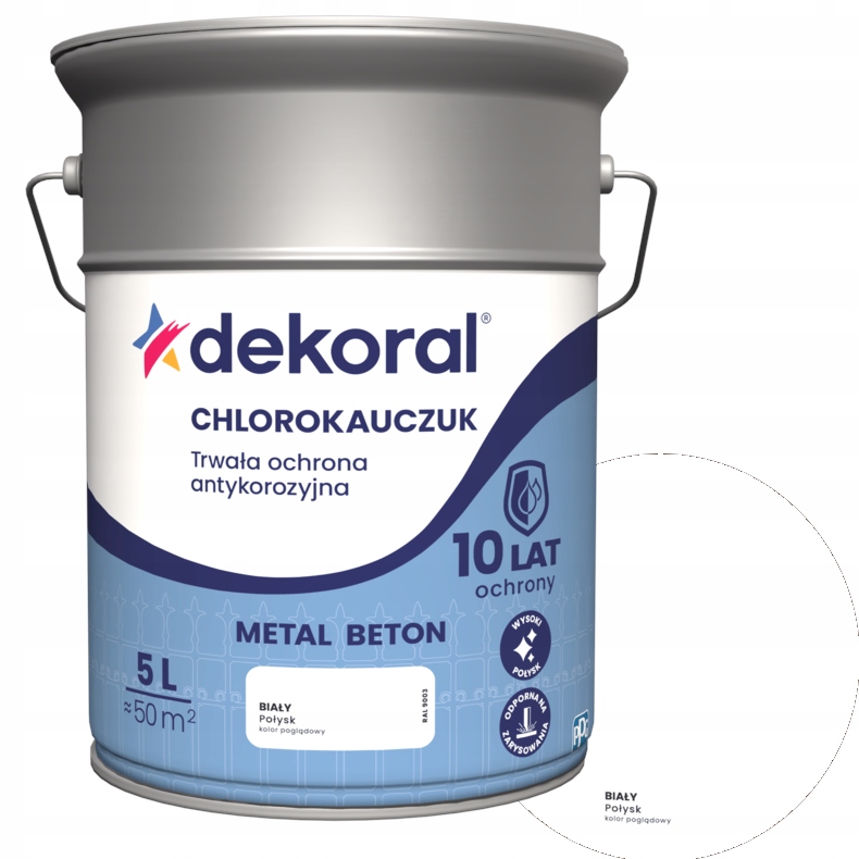 Chlorokaučuk Dekoral Antikorózna ochrana betónového kovu Biela RAL9003 5L