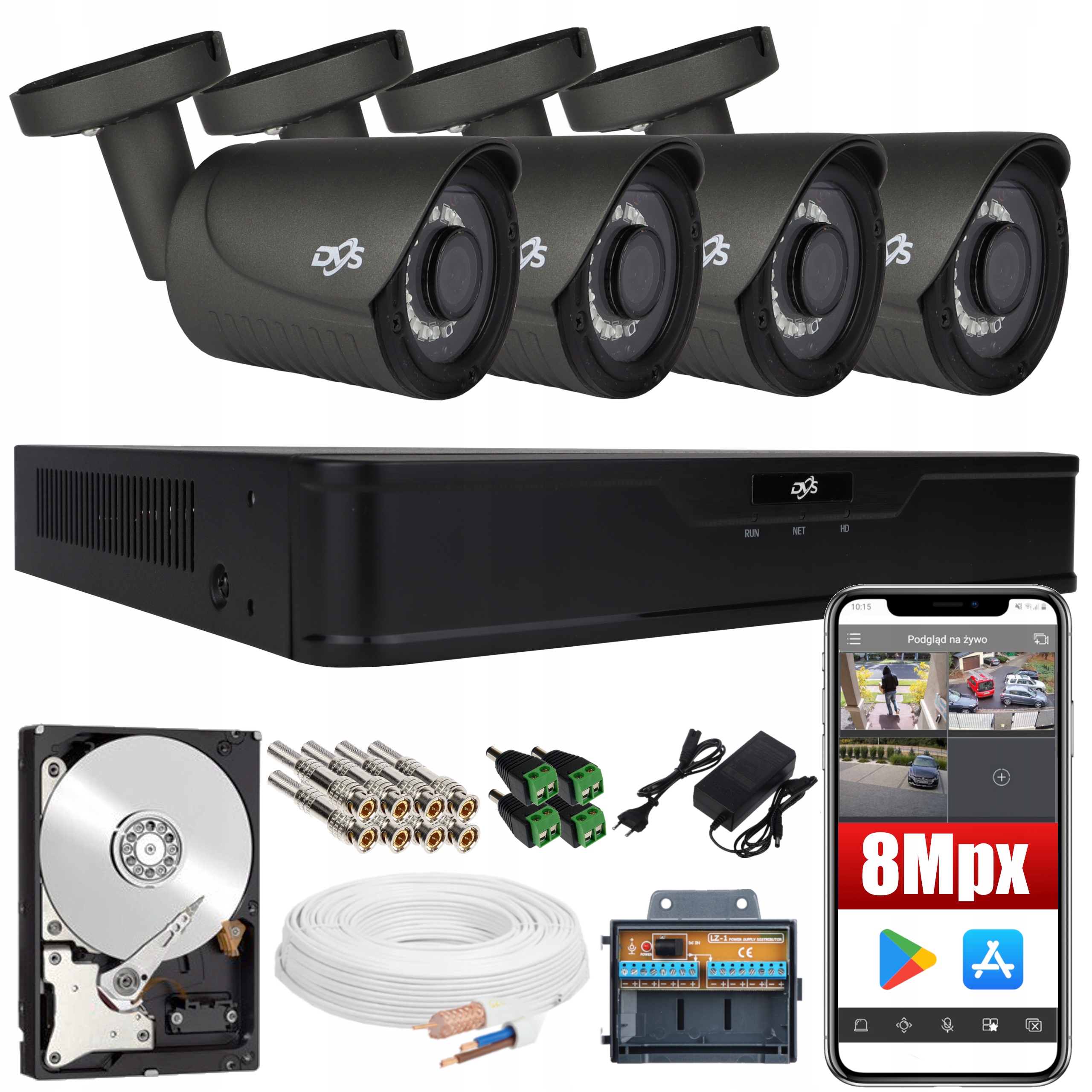 MONITORING 4 KAMERY 8MPX 4K UHD Z DYSKIEM