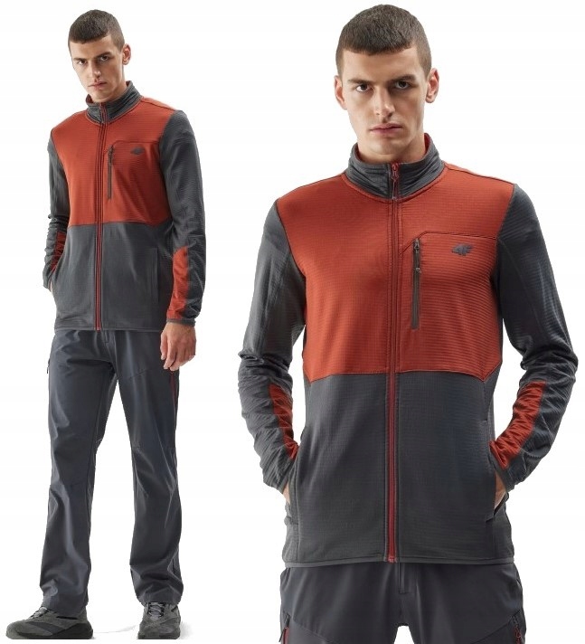 4F Teplý Polar Pánská roztahovací mikina na zip TFLEM118 > XXXL