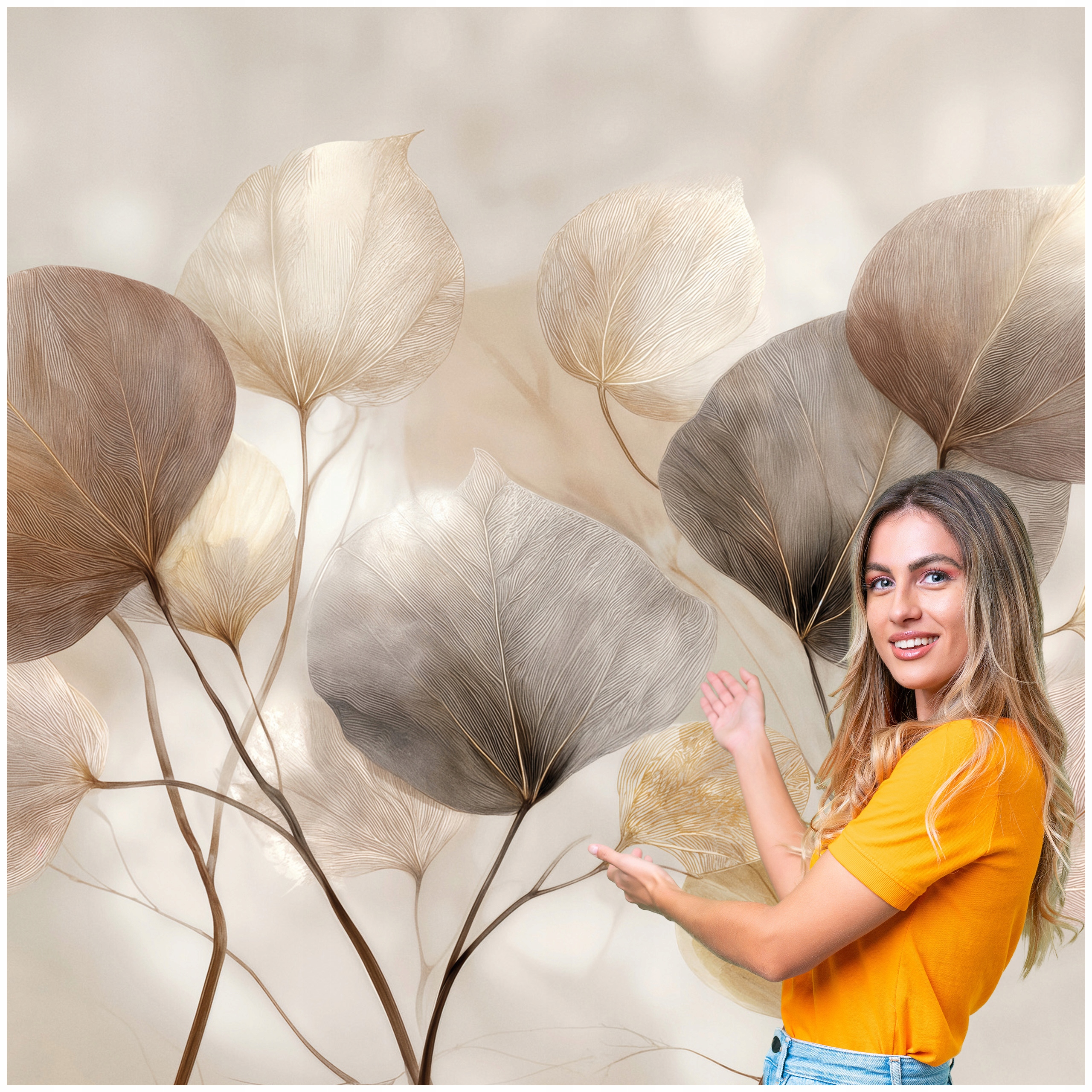 Fototapeta Salón Spálňa Listy Abstrakcia Zlato Béžová 490x280 LAZB02F