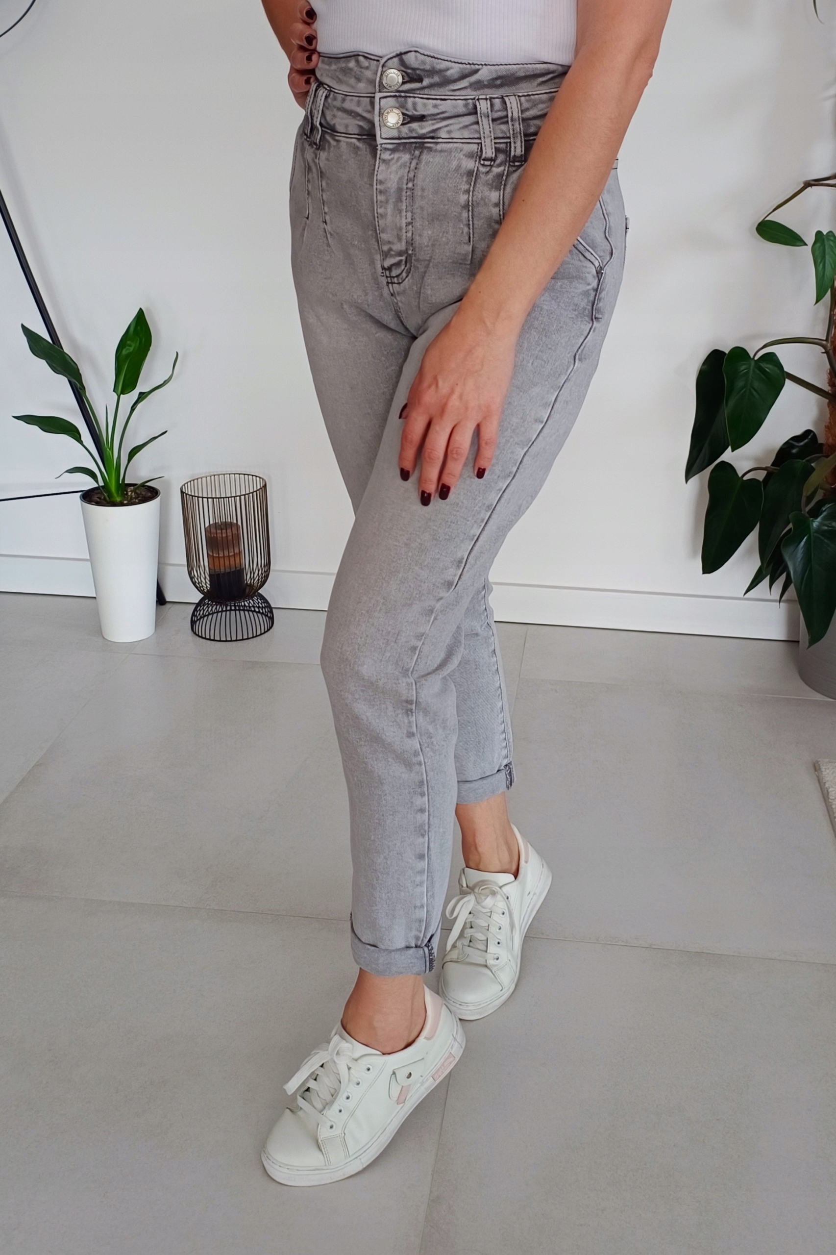 MS9 Jeansy M.SARA Mom Fit MODNE Boyfriend SZARE L /40 Rozmiar L