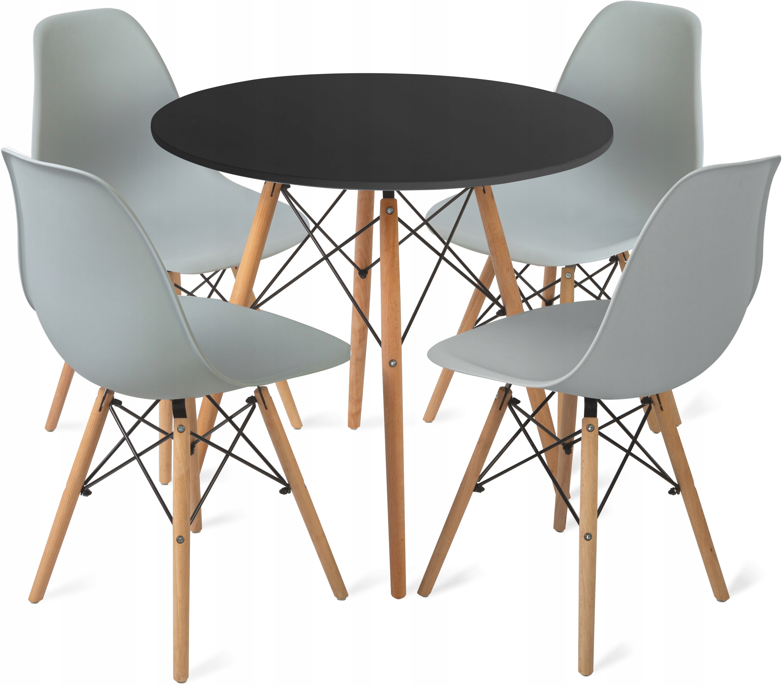 Stół 80cm Black+ 4 krzesła Skandynawskie