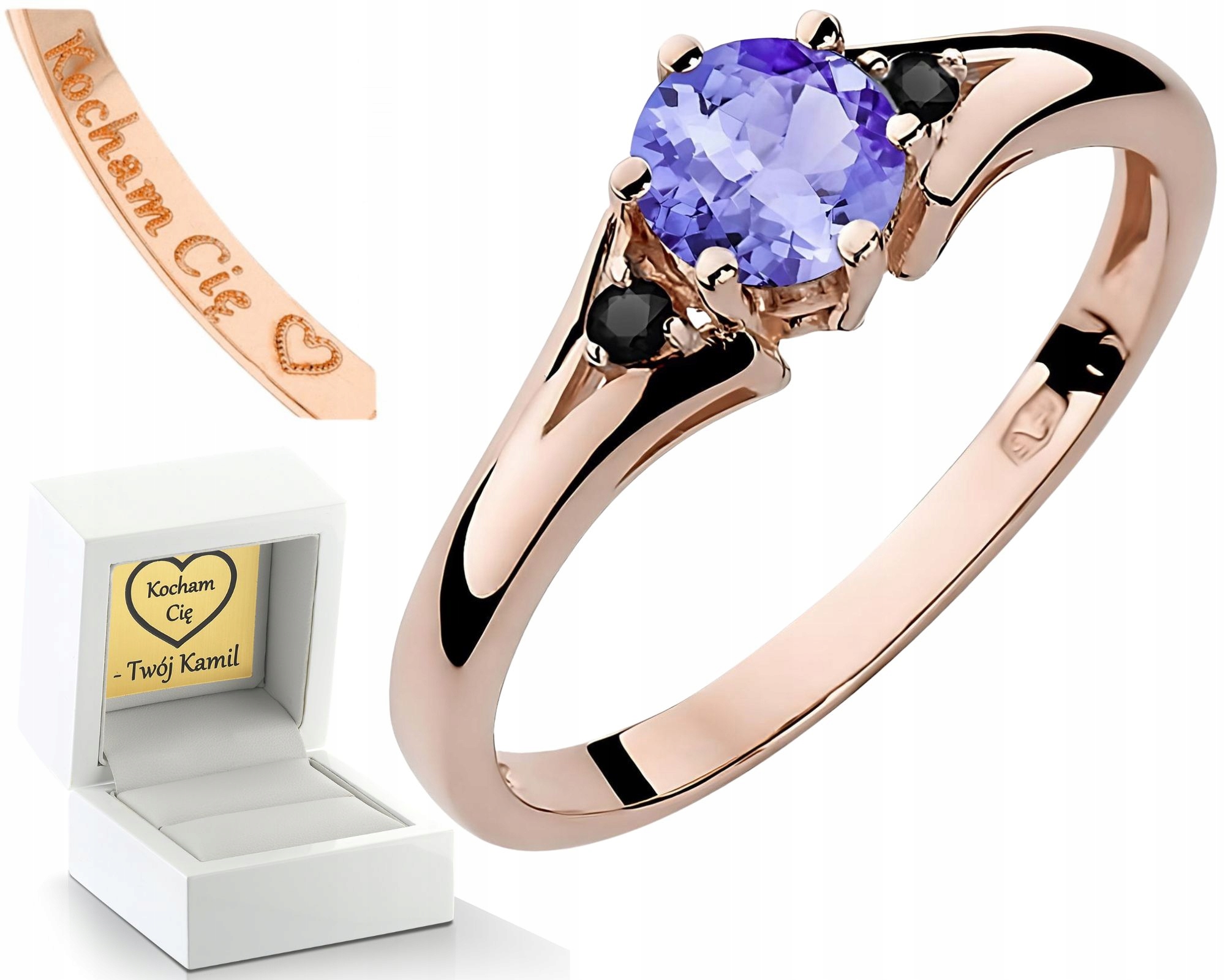 Růžové Zlato Prstýnek S Tanzanitem A Černými Brilianty Zlato 585