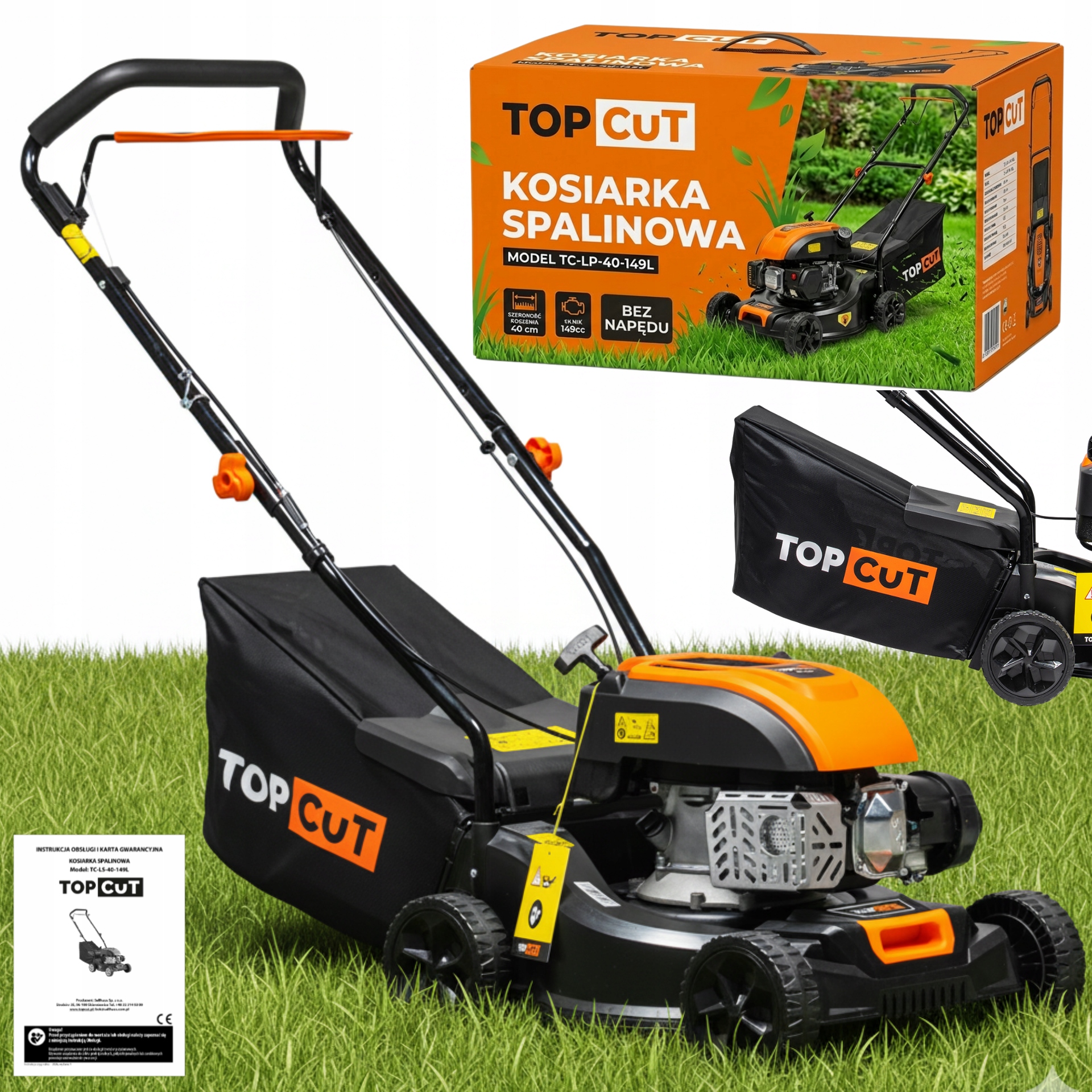 Benzínová Sekačka Na Trávy Top Cut Bez Pohonu 149 CM 40 CM 45 L, Lehká A Obratná