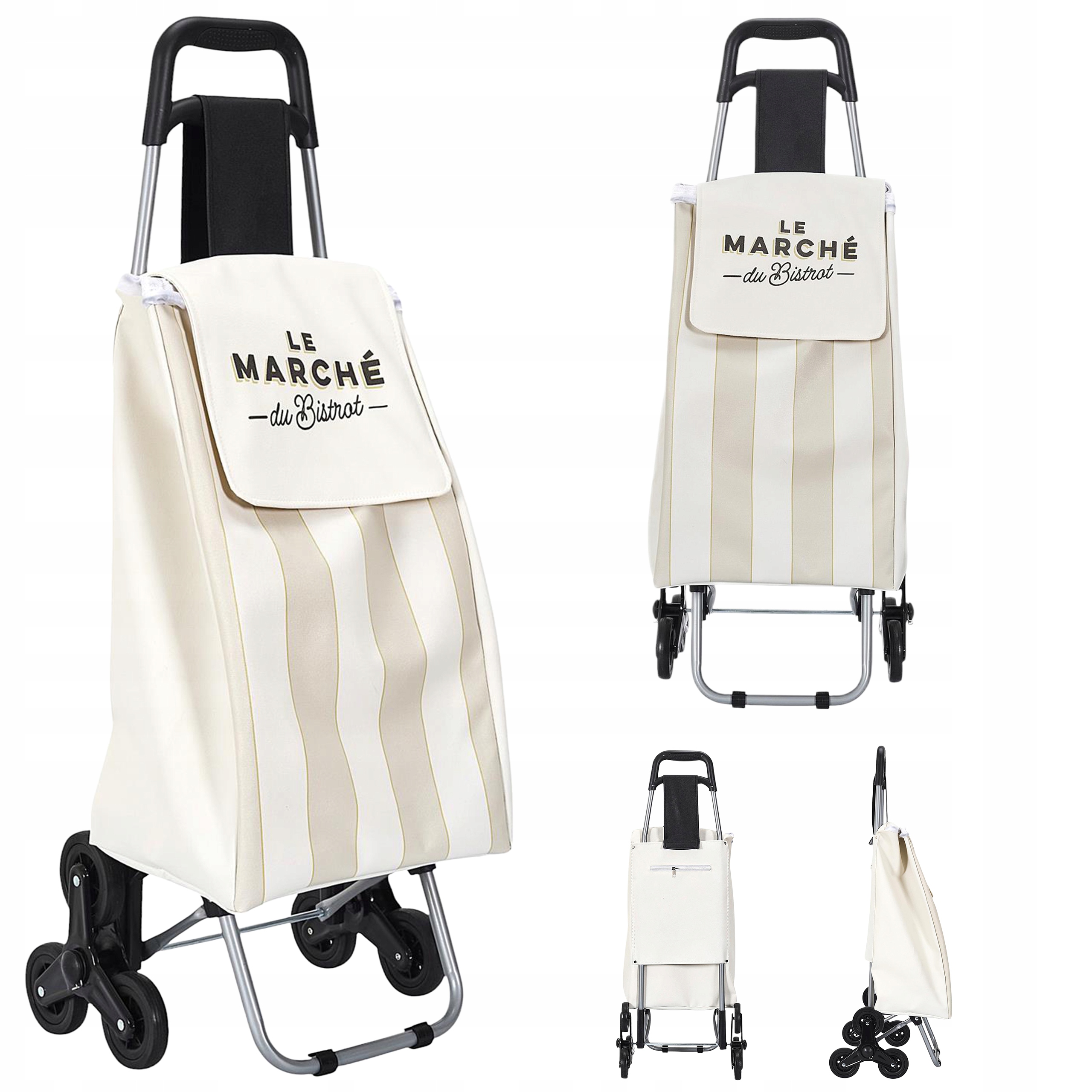 Nákupní vozík na kolečkách, robustní béžový, taška na 6 kolečkách, Vysoká Odolnost