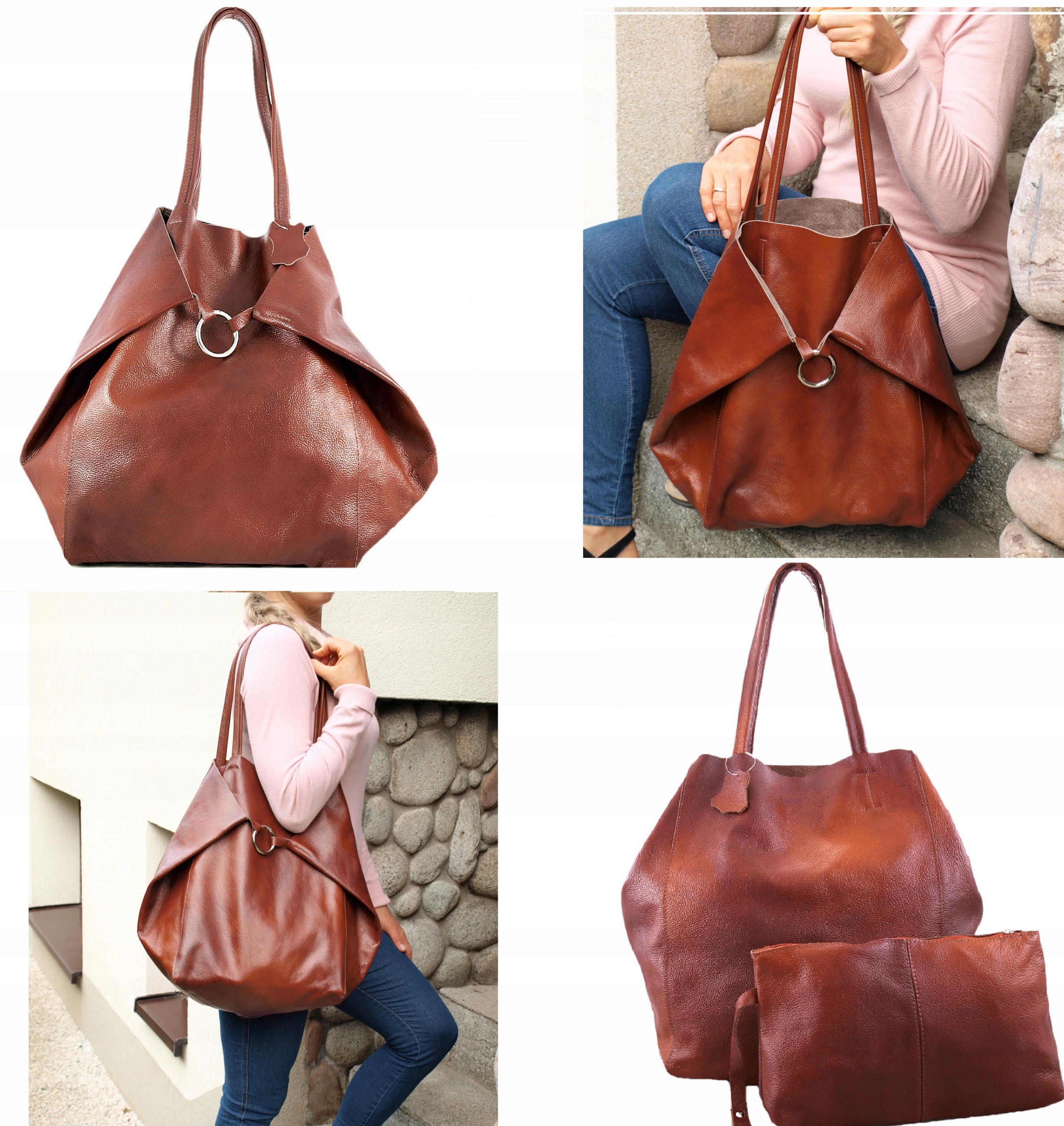 Torebka Skórzana Torba Skóra Naturalna 2w1 Shopper