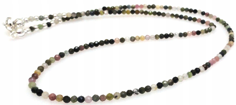 Turmalínový náhrdelník s fazetovanými kuličkami 2 mm stříbro 925