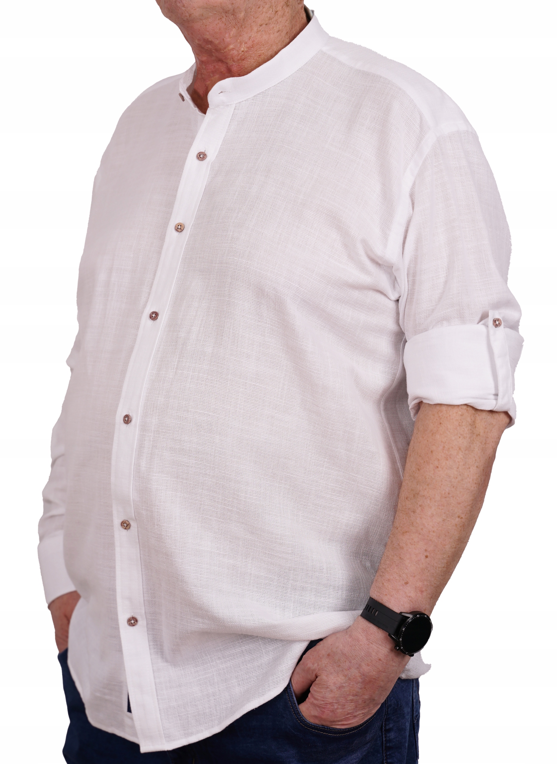 KOSZULA MĘSKA JAK LNIANA ZE STÓJKĄ BIAŁA BAWEŁNIANA CASUAL TURECKA 4XL