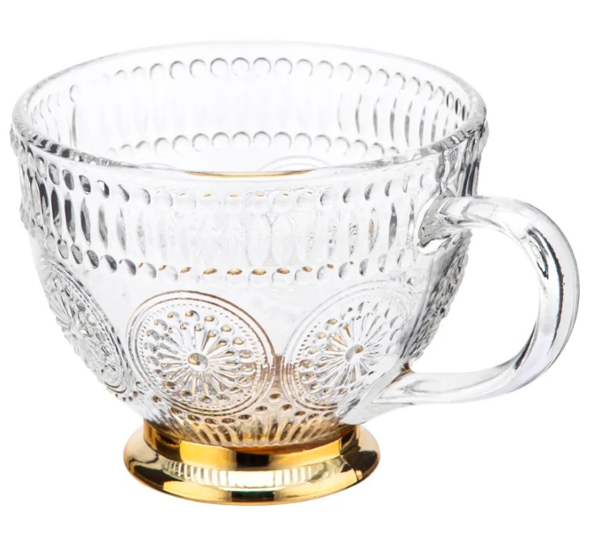 ZESTAW 6x SZKLANKI DO KAWY HERBATY FILIŻANKI DUŻE 430ML DAISY ZŁOTA STOPKA Pojemność 430 ml