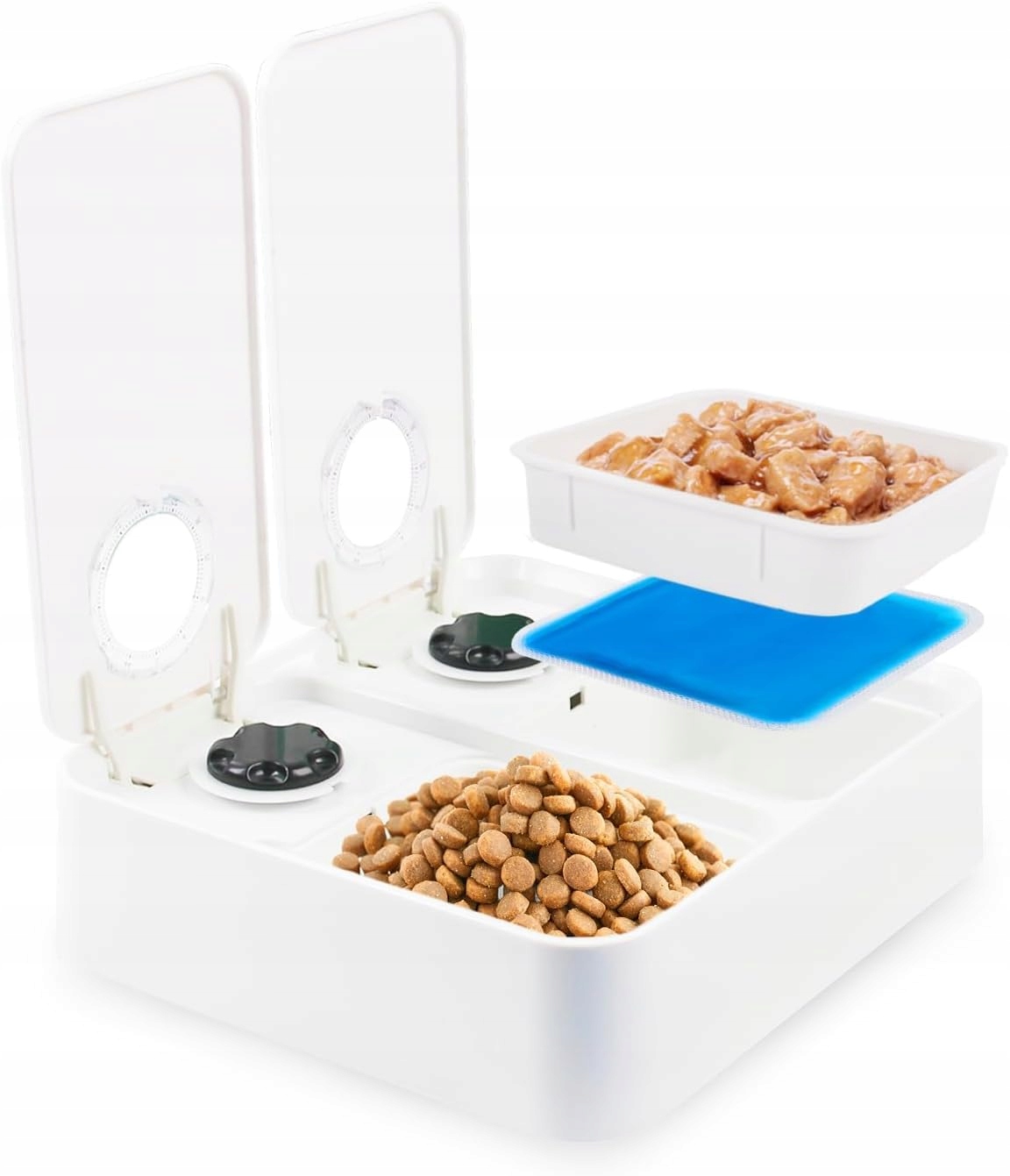 Automatické krmítko pro kočky psa s 2 jídly, časovač 48 hodin, mokré a suché krmivo