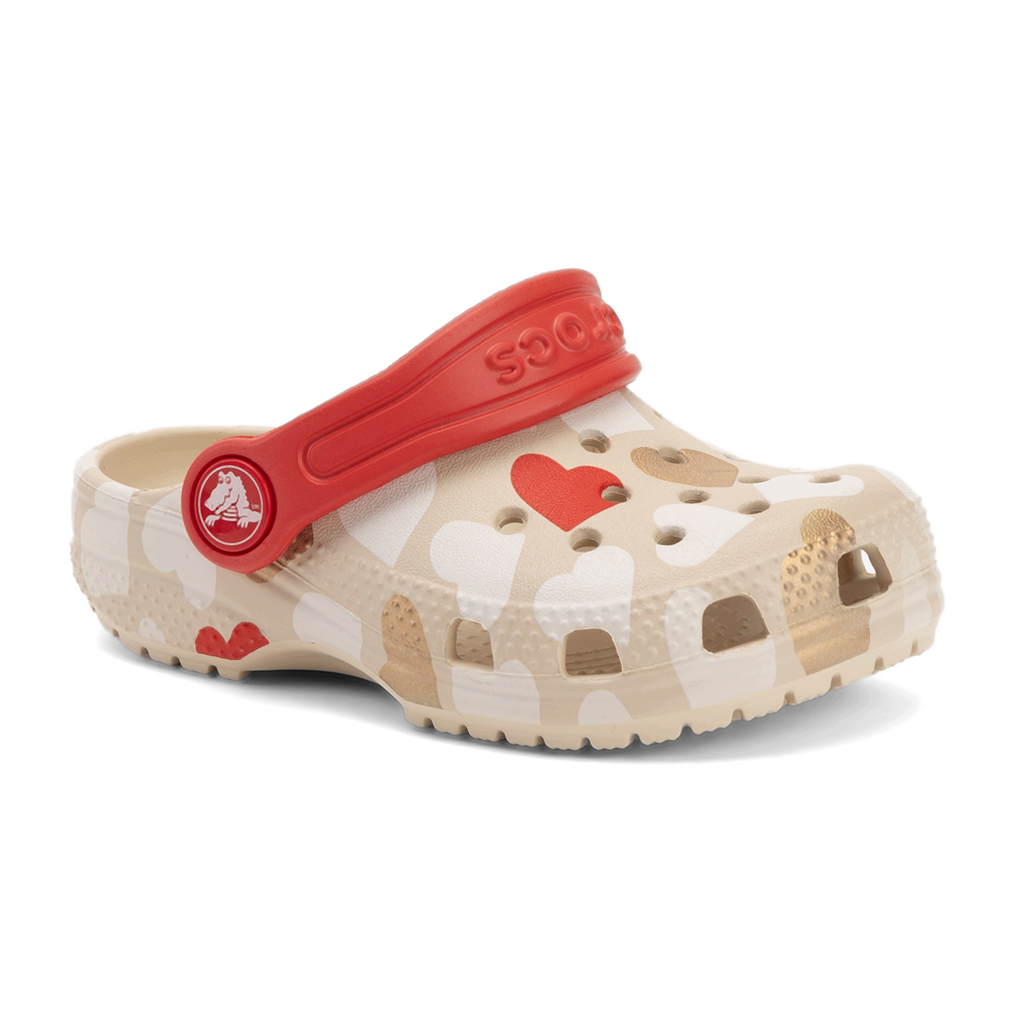 Klapki dziecięce Crocs Classic Heart Print Clog sandstone