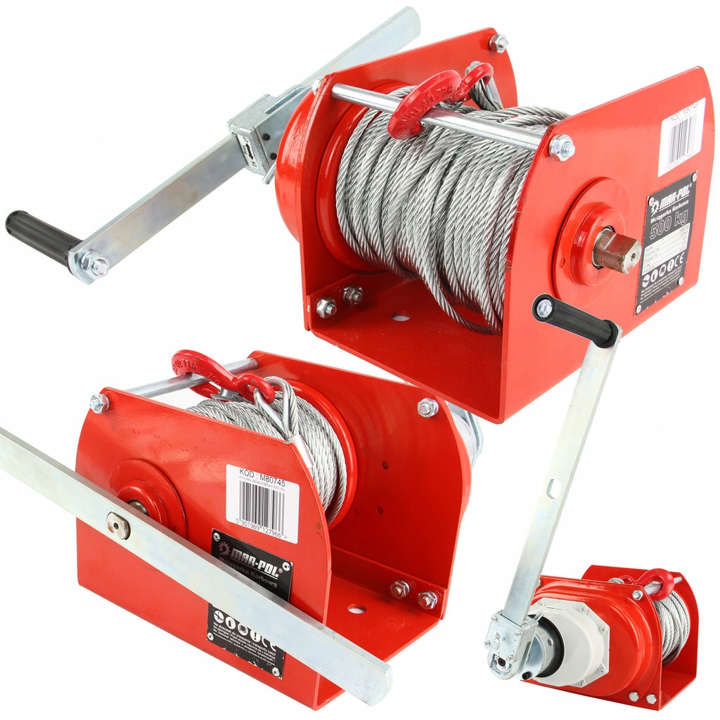 ТРОСОВАЯ ЛЕБЕДКА КРИВОШИПНАЯ ЛЕБЕДКА MAR-POL 500 КГ