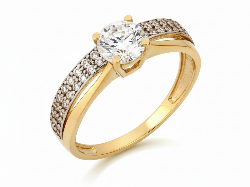 Prstýnek se zirkony 585, lesklý, dámský, 6 mm, velikost 15 2,56 g