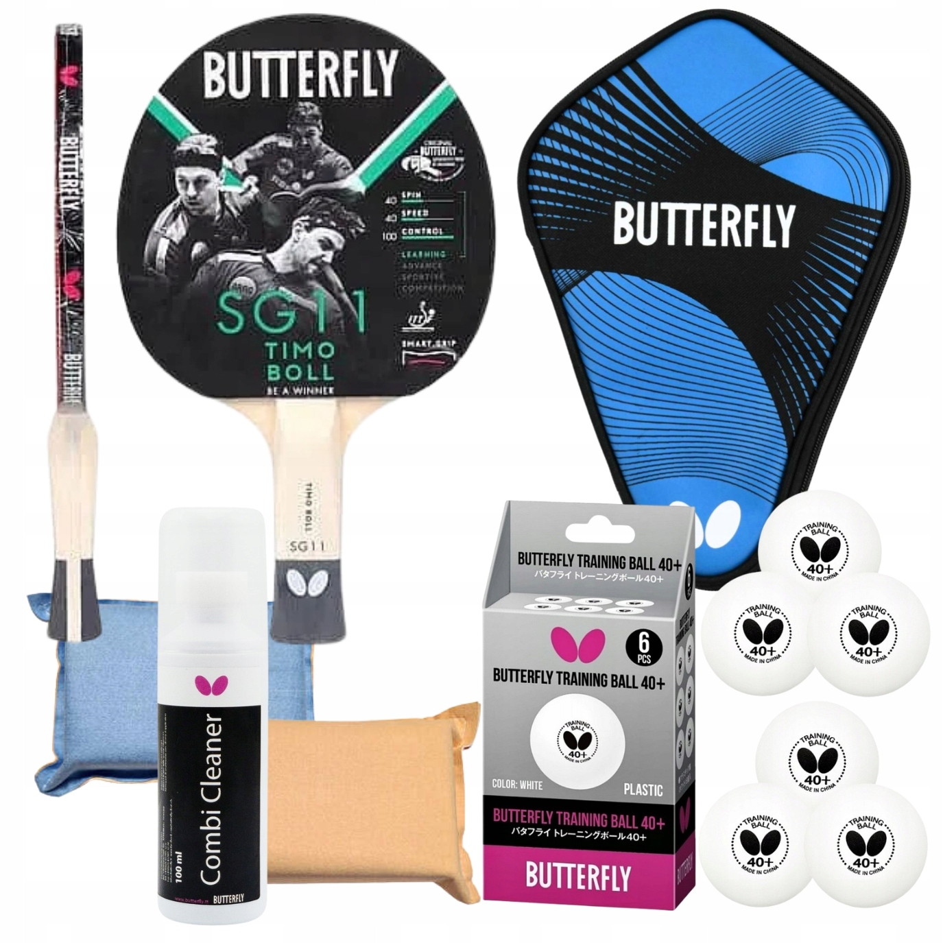 Set Pálka Na Stolní Tenis Butterfly SG11, Míčky, Tekutina A Houbička