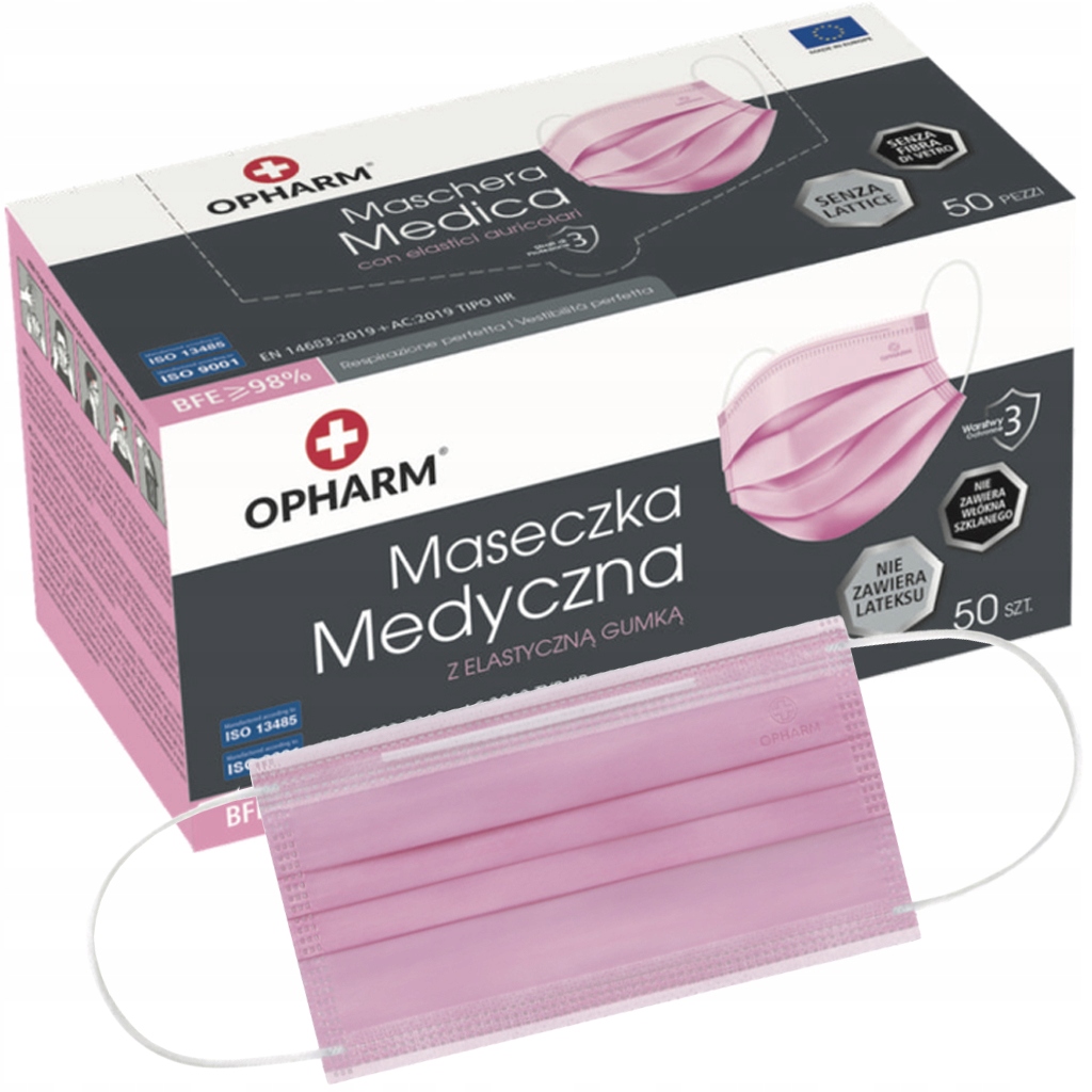 

Maseczki Chirurgiczne Ochronne Opharm Różowe 50SZT