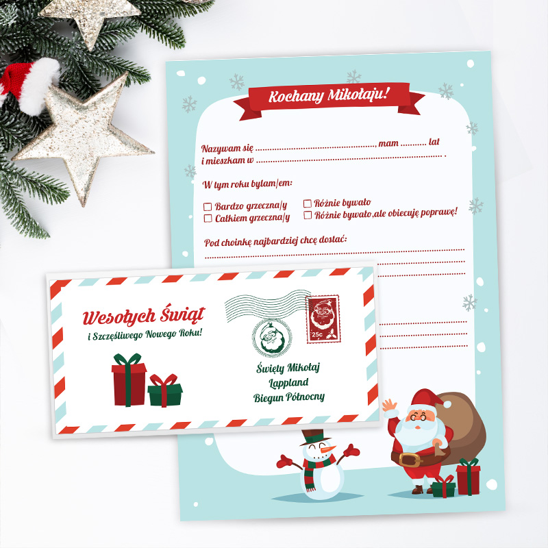 LIST do św. Mikołaja Bałwanek Kartka + Koperta Marka Oms