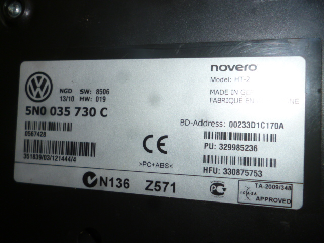 MODUŁ BLUETOOTH VOLKSWAGEN 5N035730C Numer katalogowy części 5N035730C